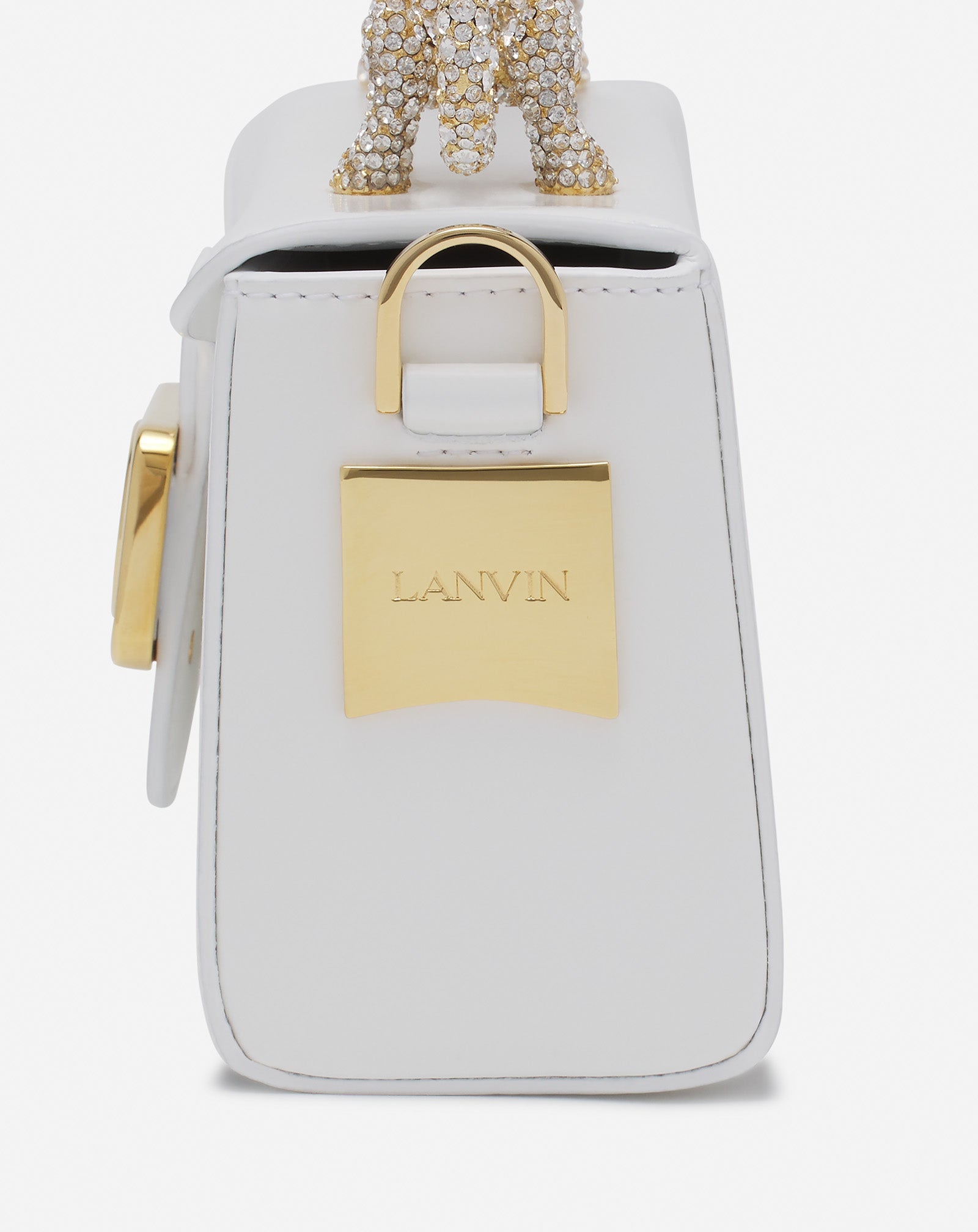 White Pencil Cat Bag In Leather And Rhinestones | Lanvin