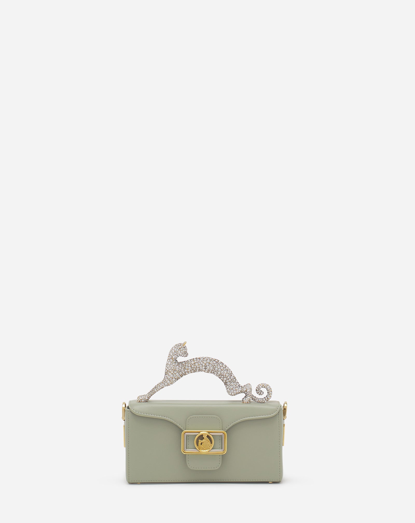 PENCIL CAT NANO BAG IN LEATHER AND RHINESTONES
