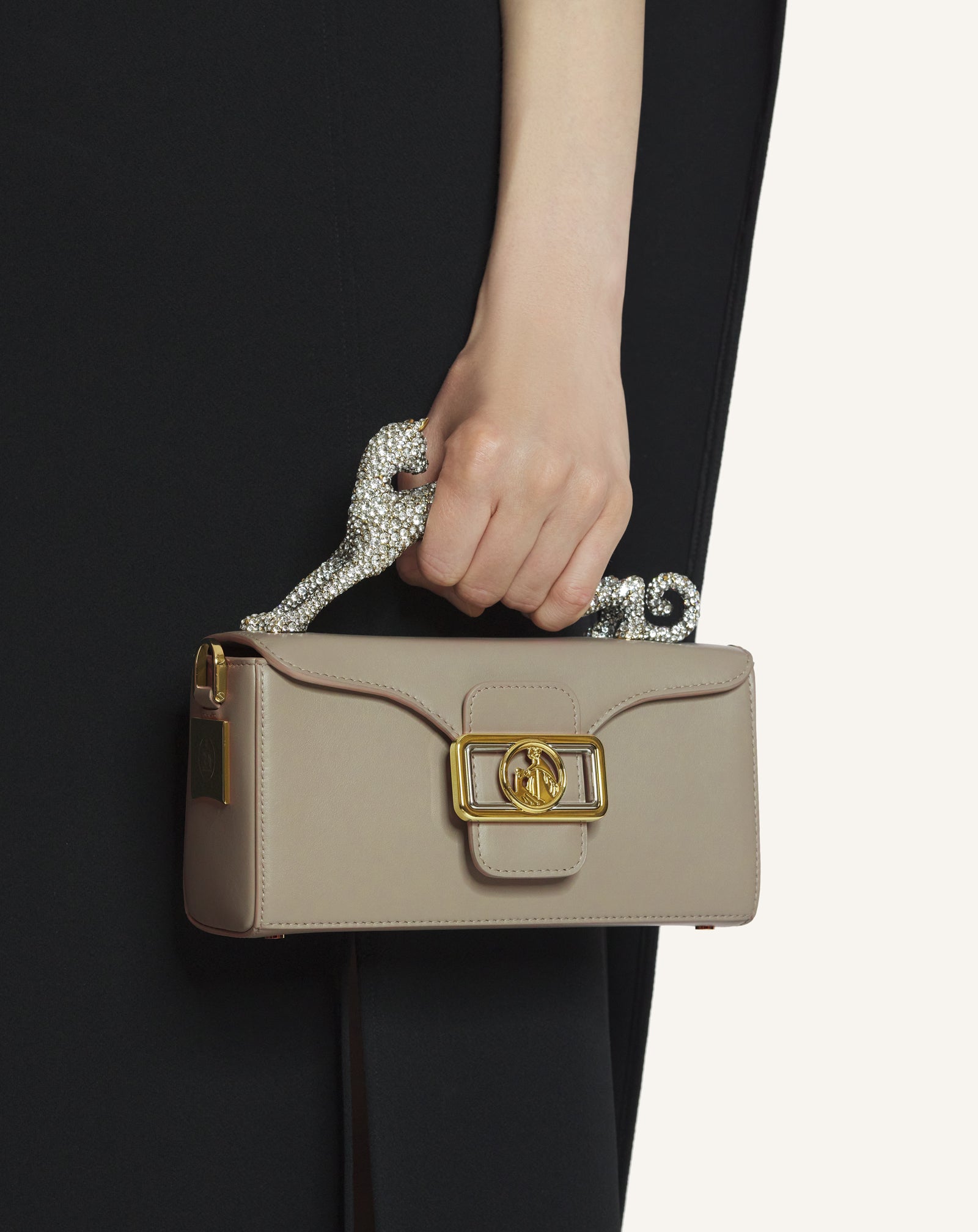 PENCIL CAT NANO BAG IN LEATHER AND RHINESTONES