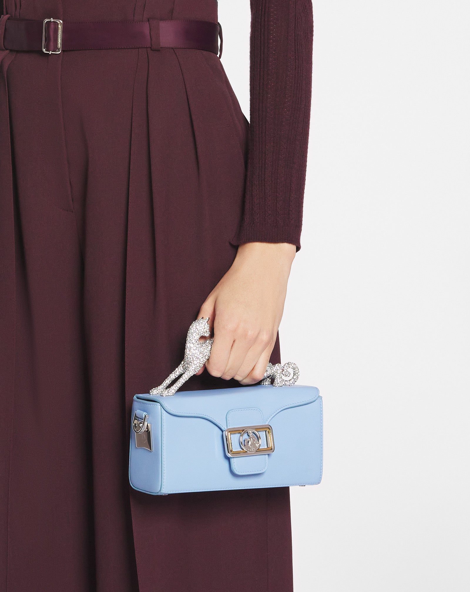 BLUE NANO PENCIL CAT BAG IN LEATHER AND RHINESTONE