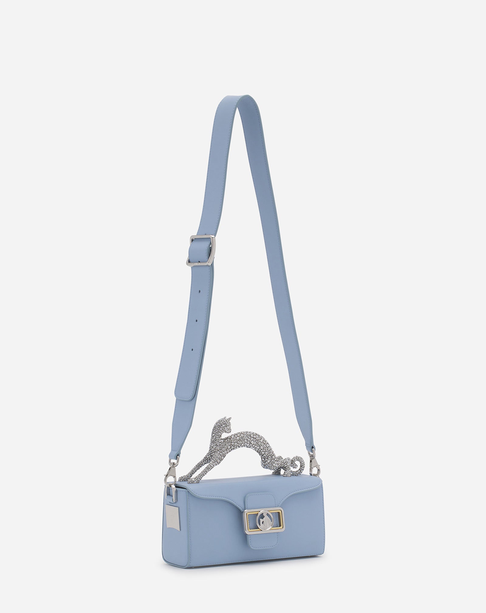 BLUE PENCIL CAT NANO BAG IN LEATHER AND RHINESTONES