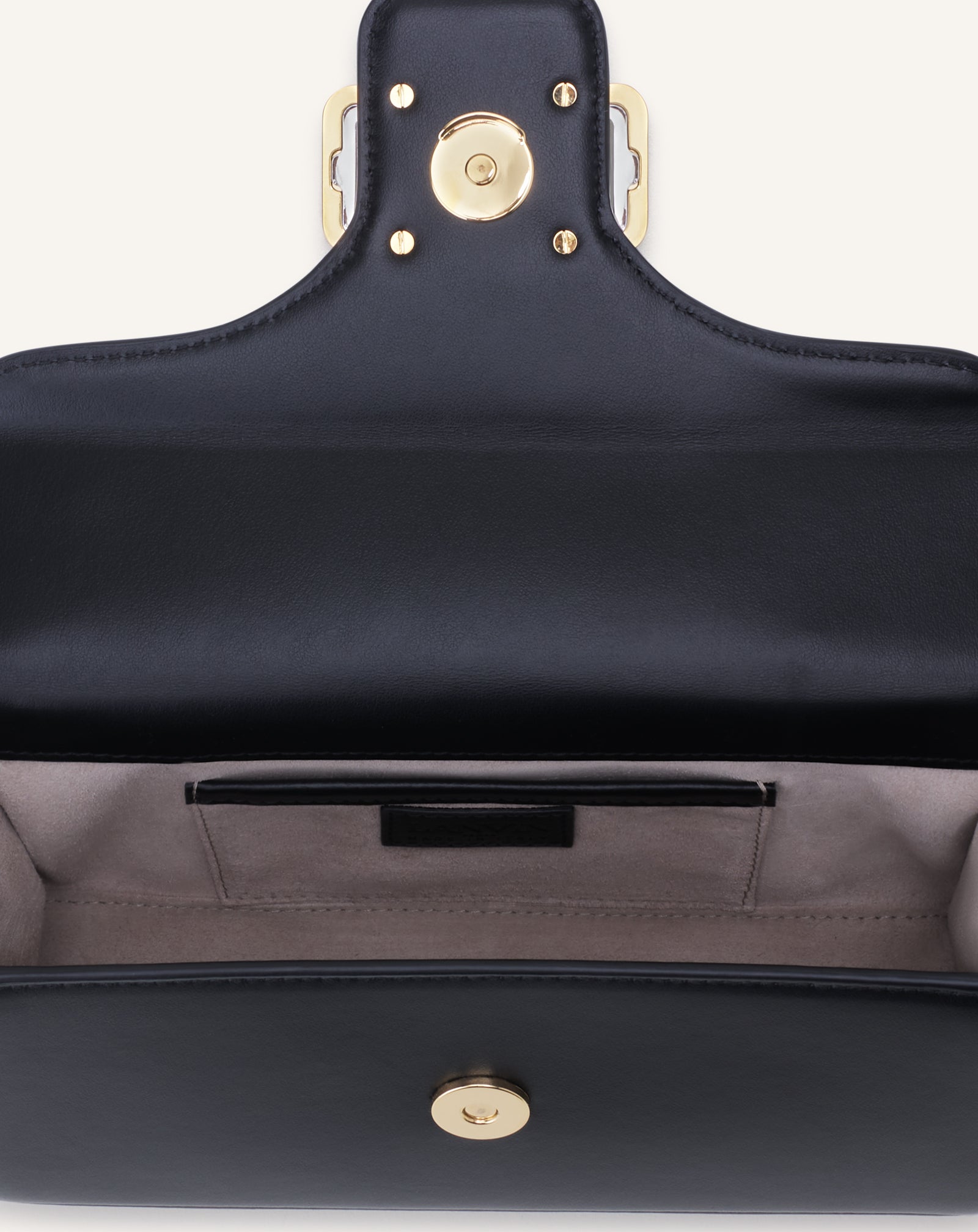 BLACK LEATHER NANO PENCIL CAT BAG WITH RHINESTONES