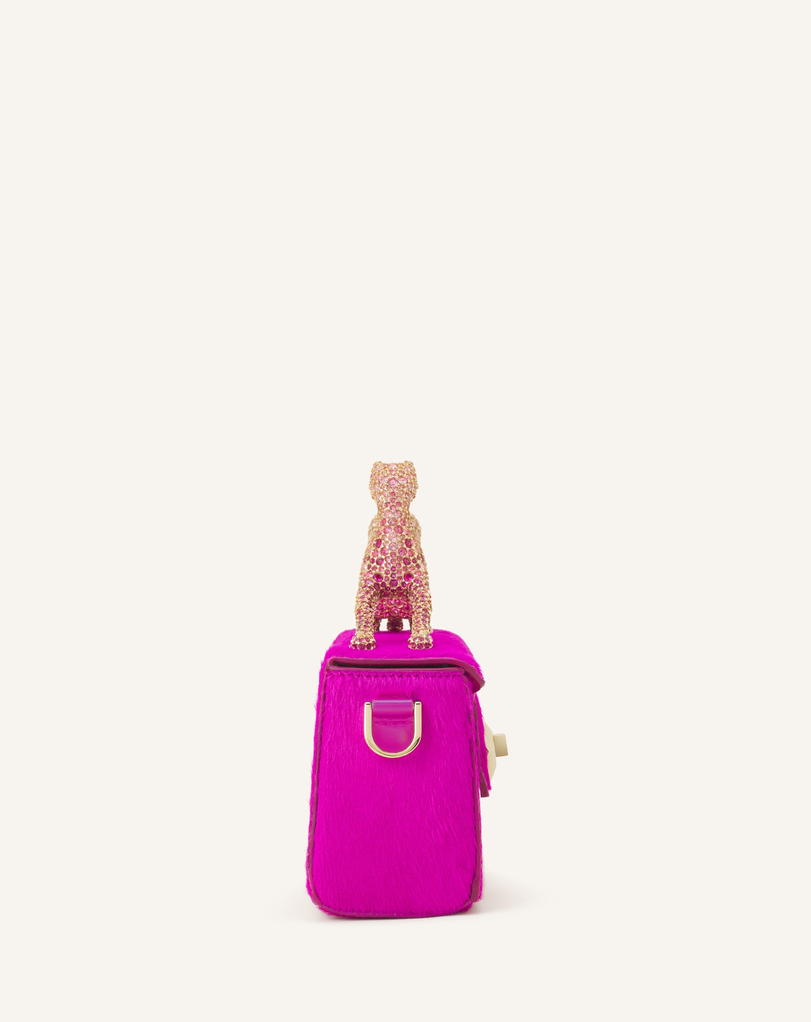 PINK PENCIL CAT NANO BAG IN PONY AND RHINESTONES