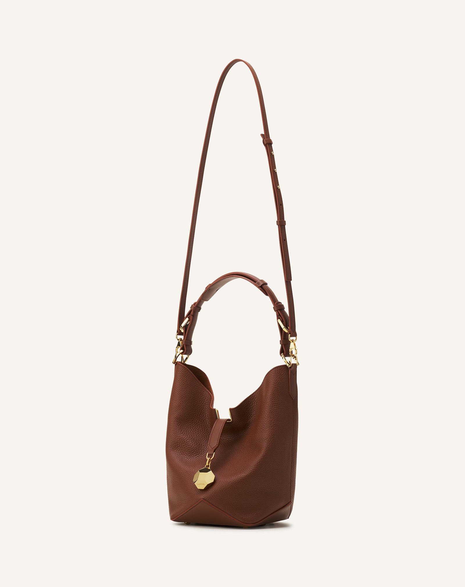 BROWN CATCH BY LANVIN BUCKET BAG IN GRAINED LEATHER