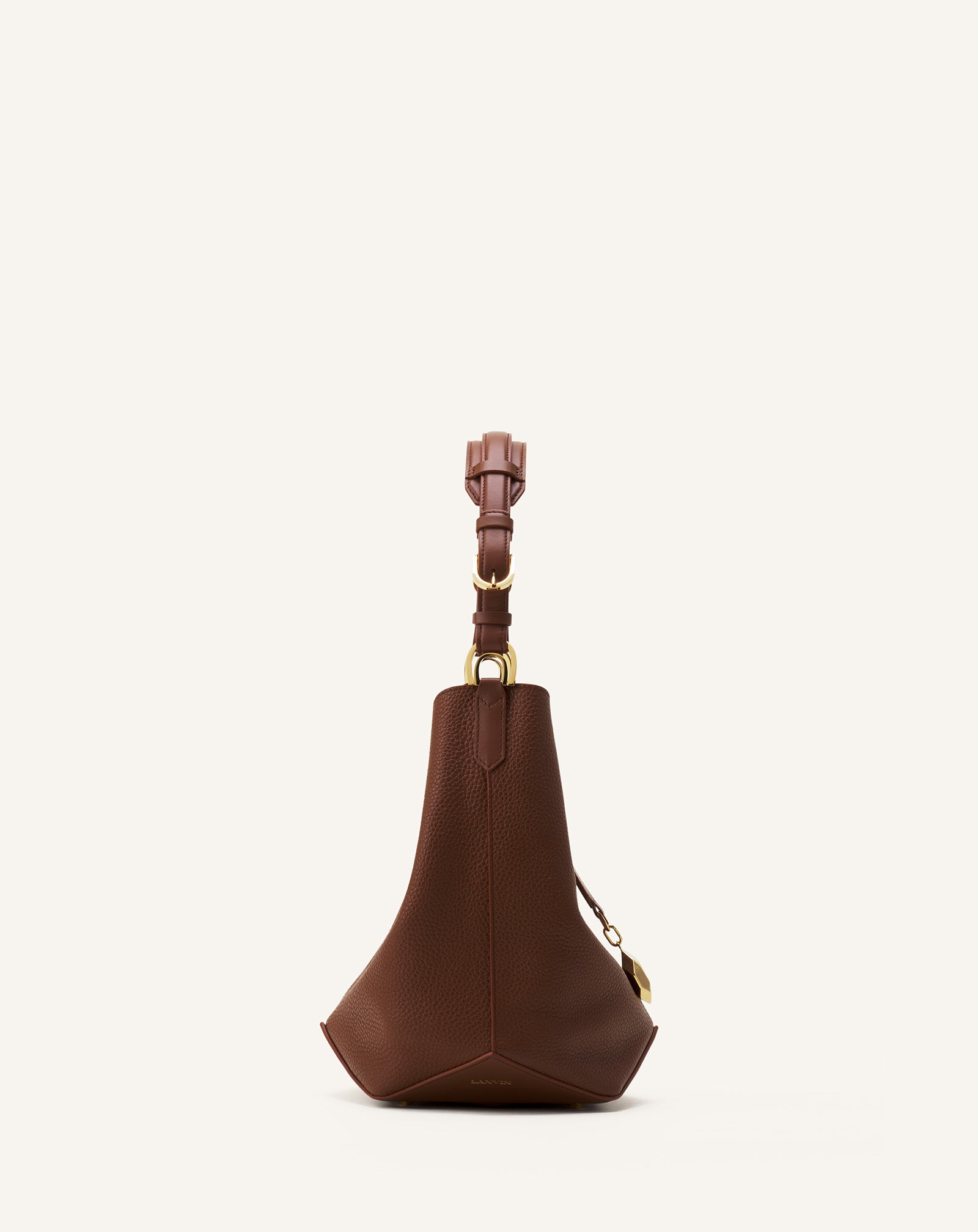 BROWN CATCH BY LANVIN MEDIUM BUCKET BAG IN GRAINED LEATHER