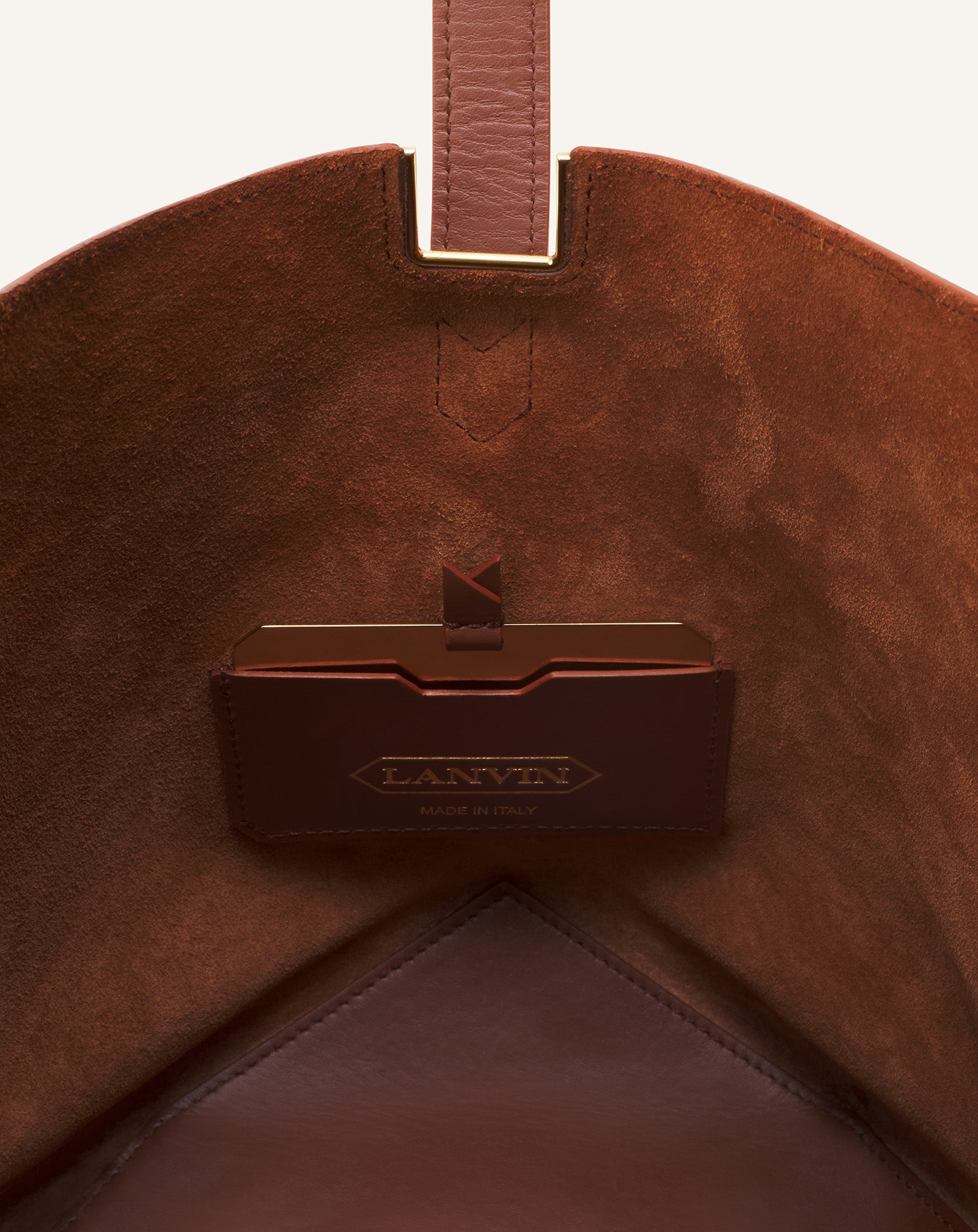 BROWN CATCH BY LANVIN MEDIUM BUCKET BAG IN GRAINED LEATHER