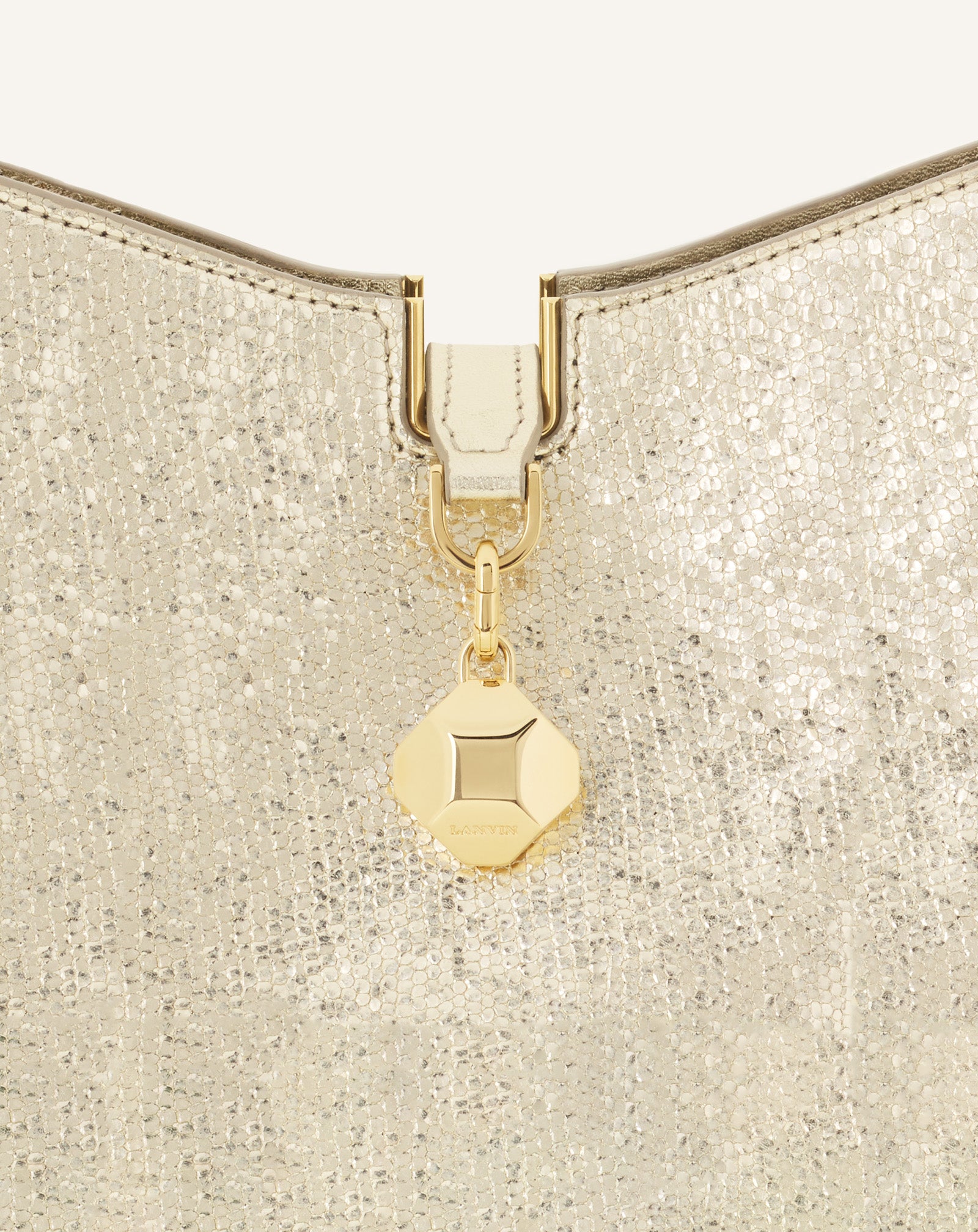 SILVER CATCH BY LANVIN NANO BUCKET BAG IN METALLIC LEATHER