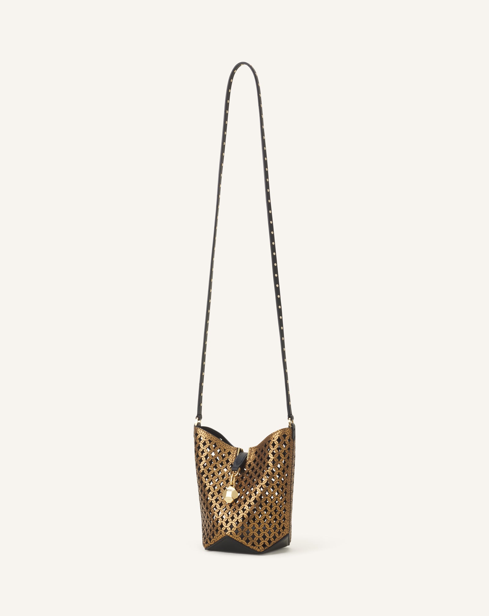 SILVER CATCH BY LANVIN NANO BUCKET BAG IN SHINY LEATHER
