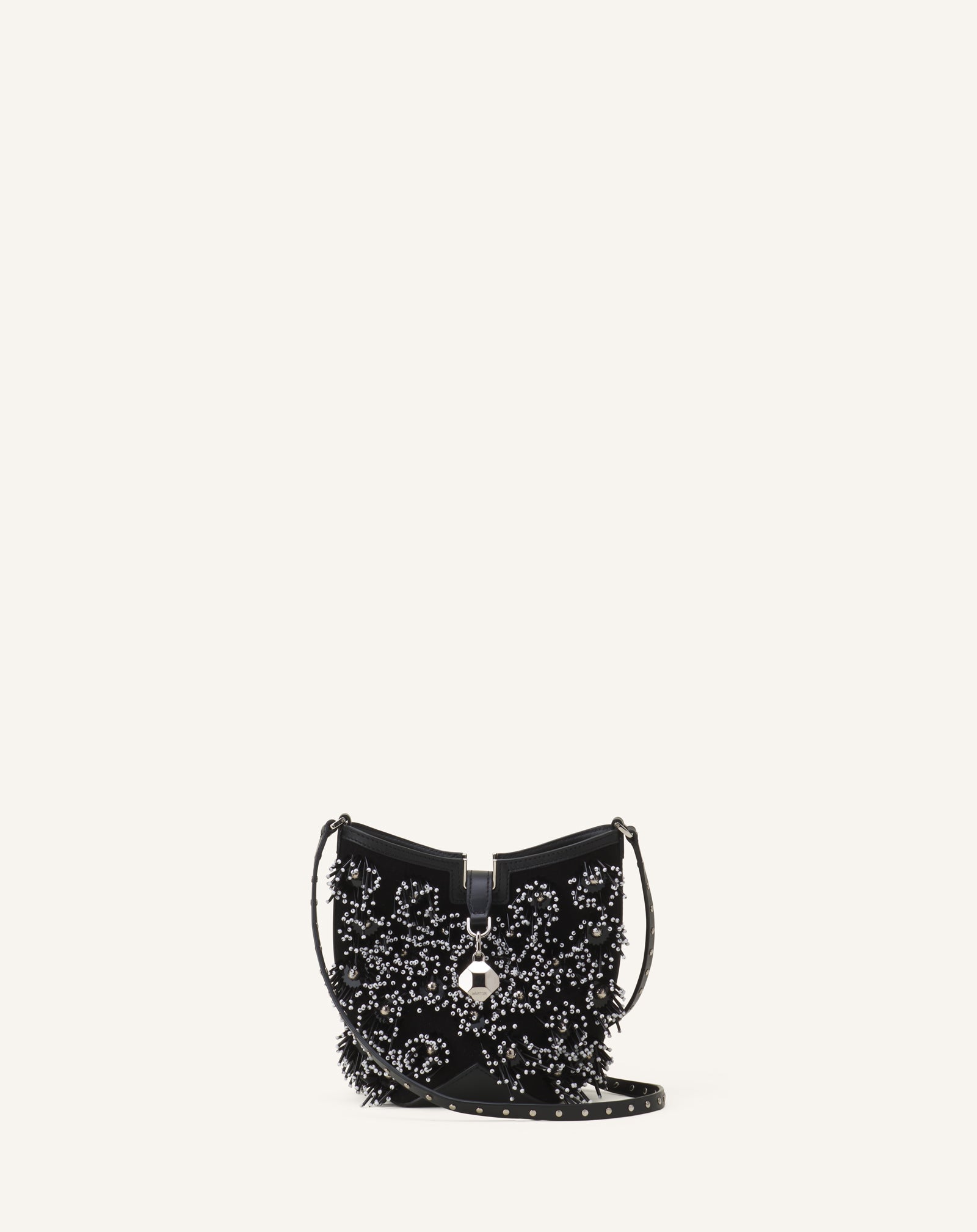 BLACK CATCH BY LANVIN EMBROIDERED LEATHER BUCKET BAG