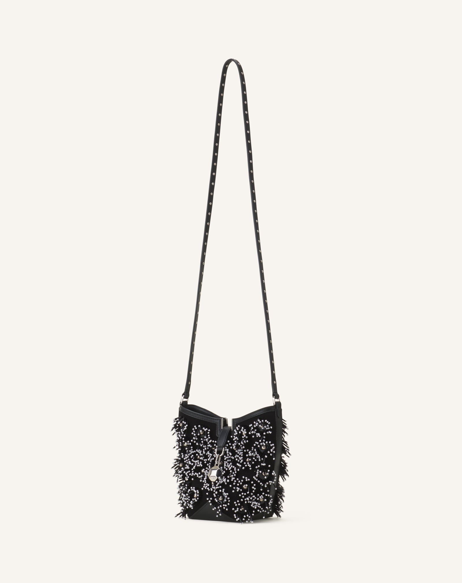 CATCH BY LANVIN EMBROIDERED LEATHER BUCKET BAG
