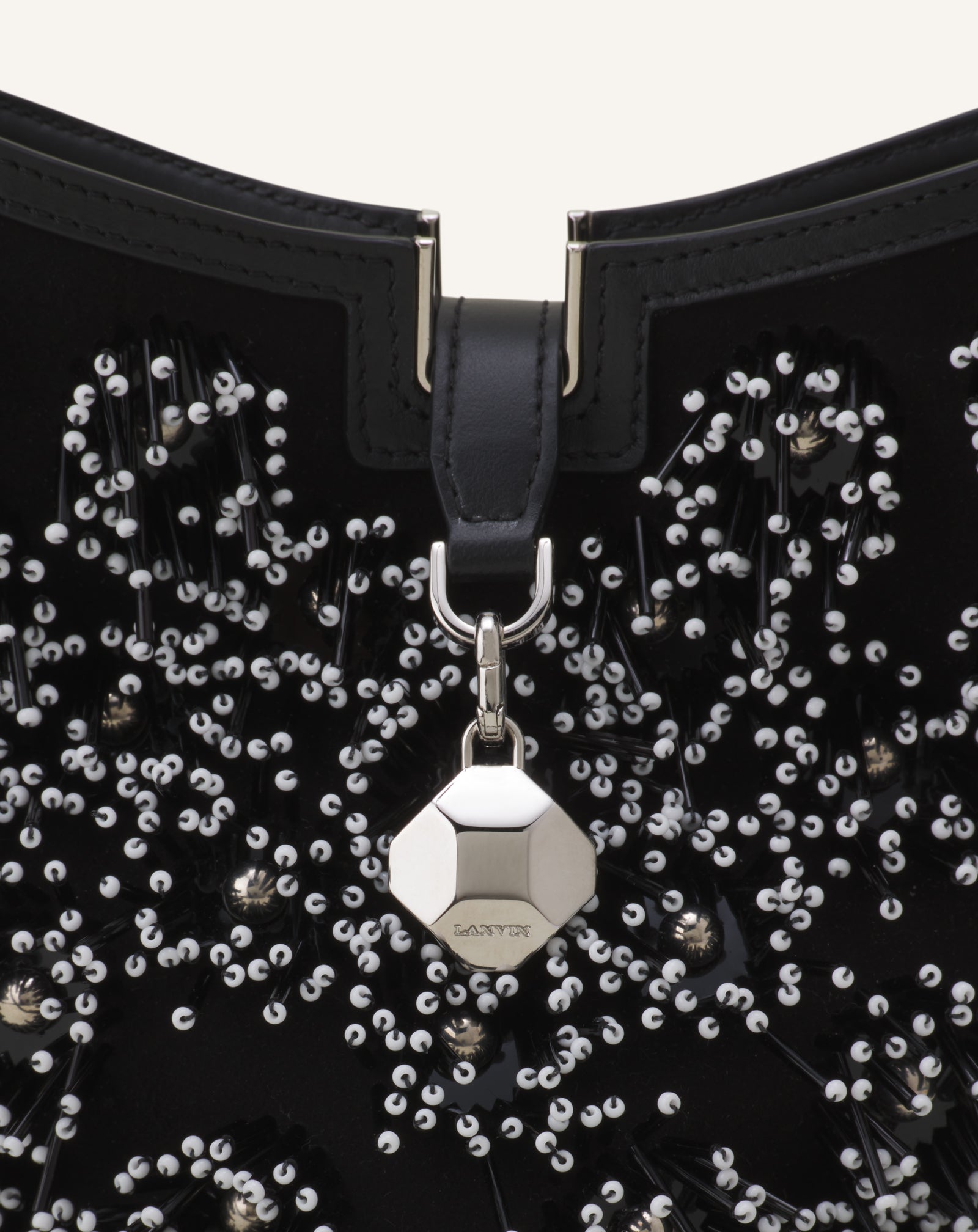 BLACK CATCH BY LANVIN EMBROIDERED LEATHER BUCKET BAG