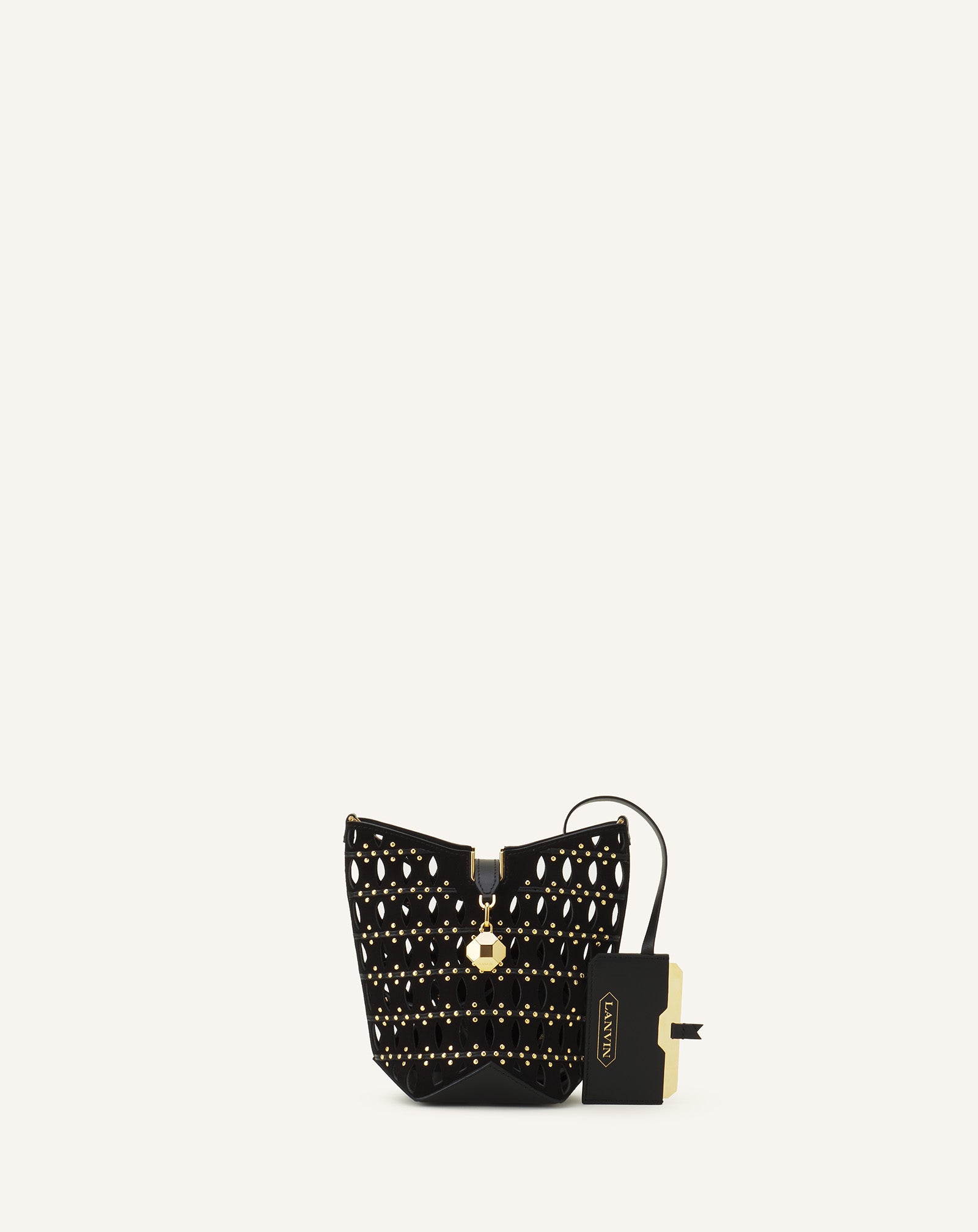BLACK CATCH BY LANVIN NANO BUCKET BAG IN SUEDE