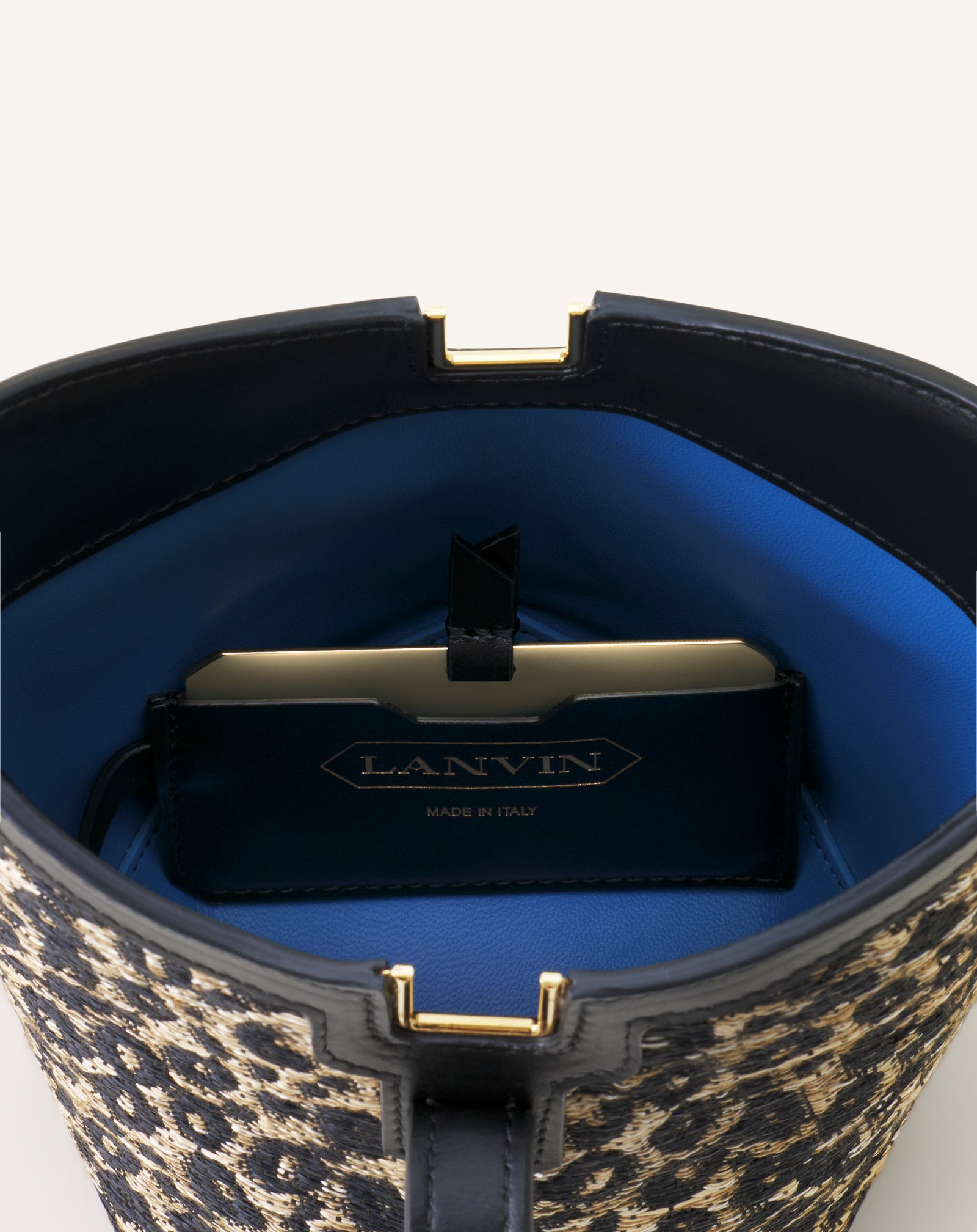 BEIGE CATCH BY LANVIN NANO BUCKET BAG IN RAFFIA