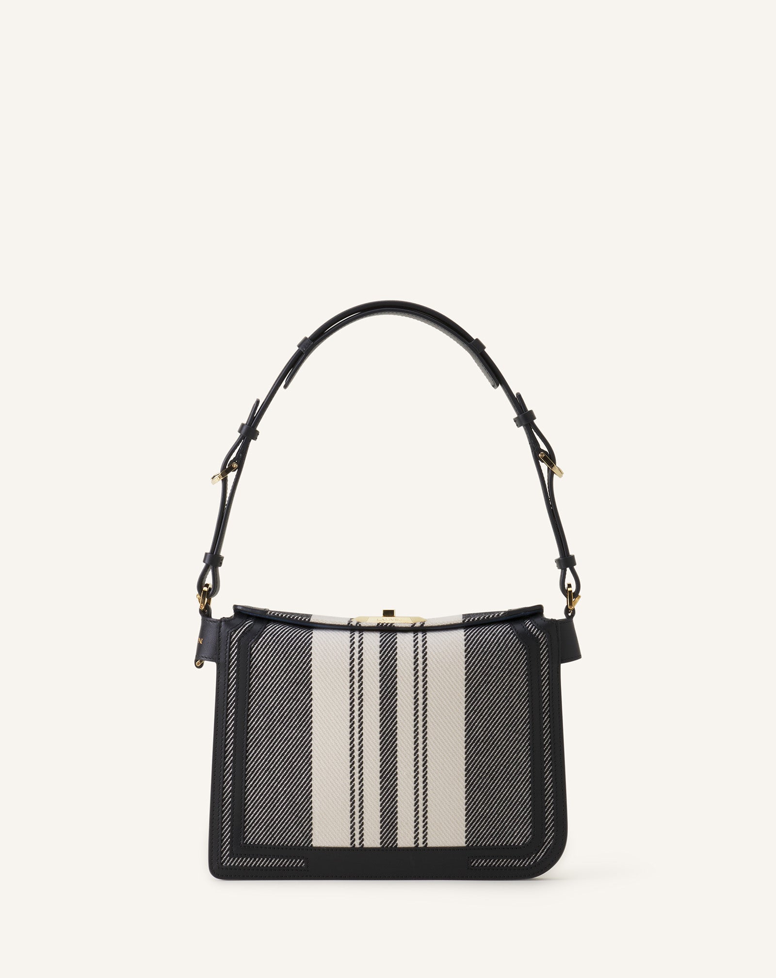 Grey Compagnon Small Asymmetrical Bag In Striped Canvas | Lanvin