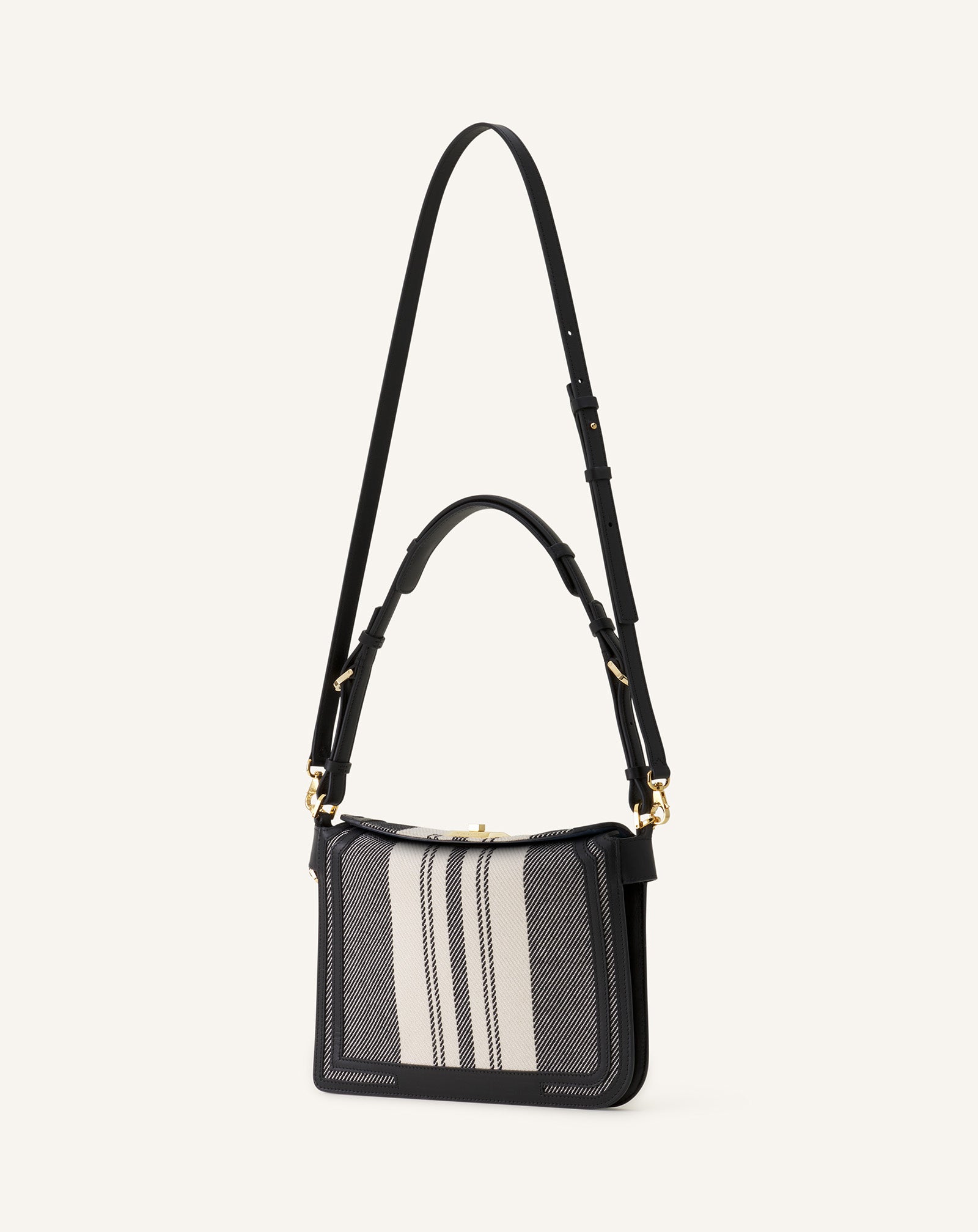 Grey Compagnon Small Asymmetrical Bag In Striped Canvas | Lanvin