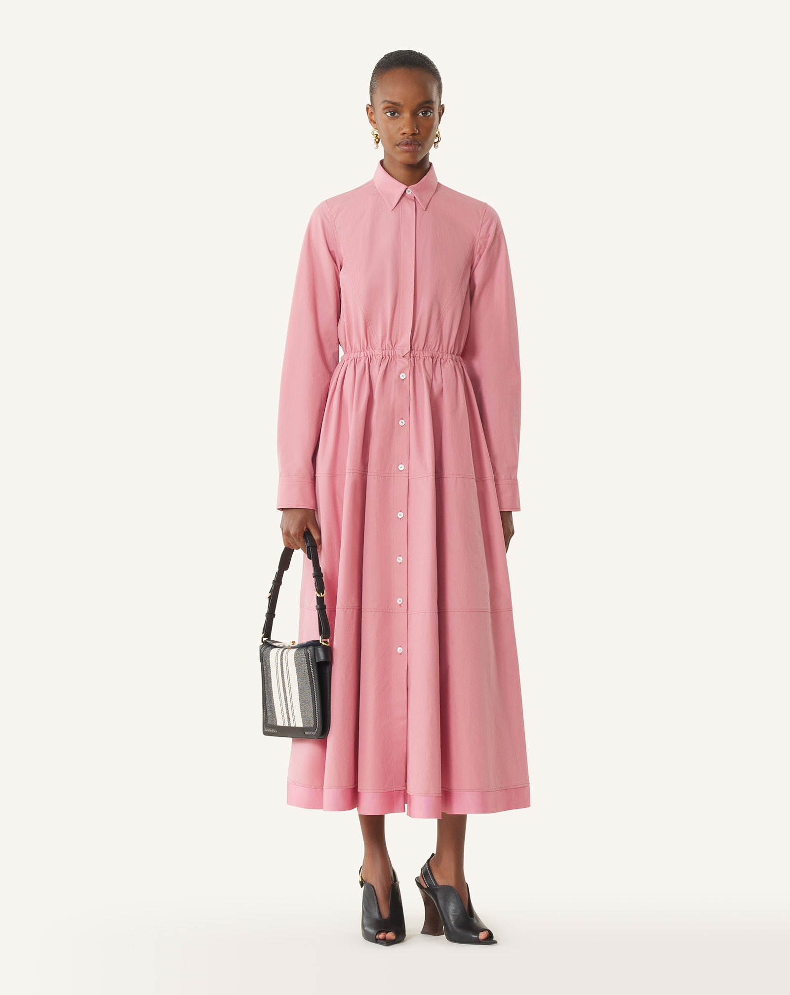 Grey Compagnon Small Asymmetrical Bag In Striped Canvas | Lanvin