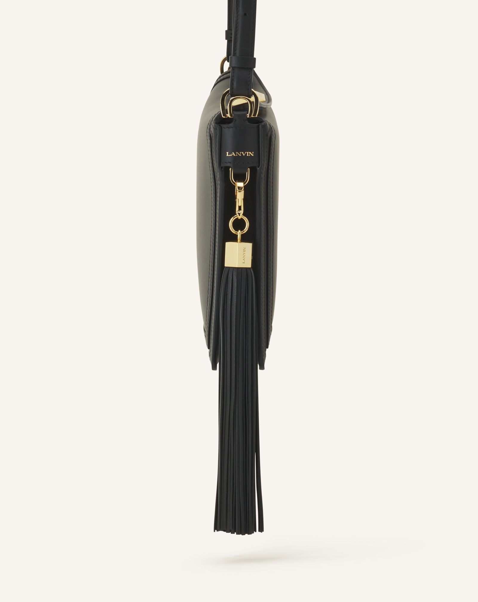 BLACK LEATHER POMPOM BAG CHARM