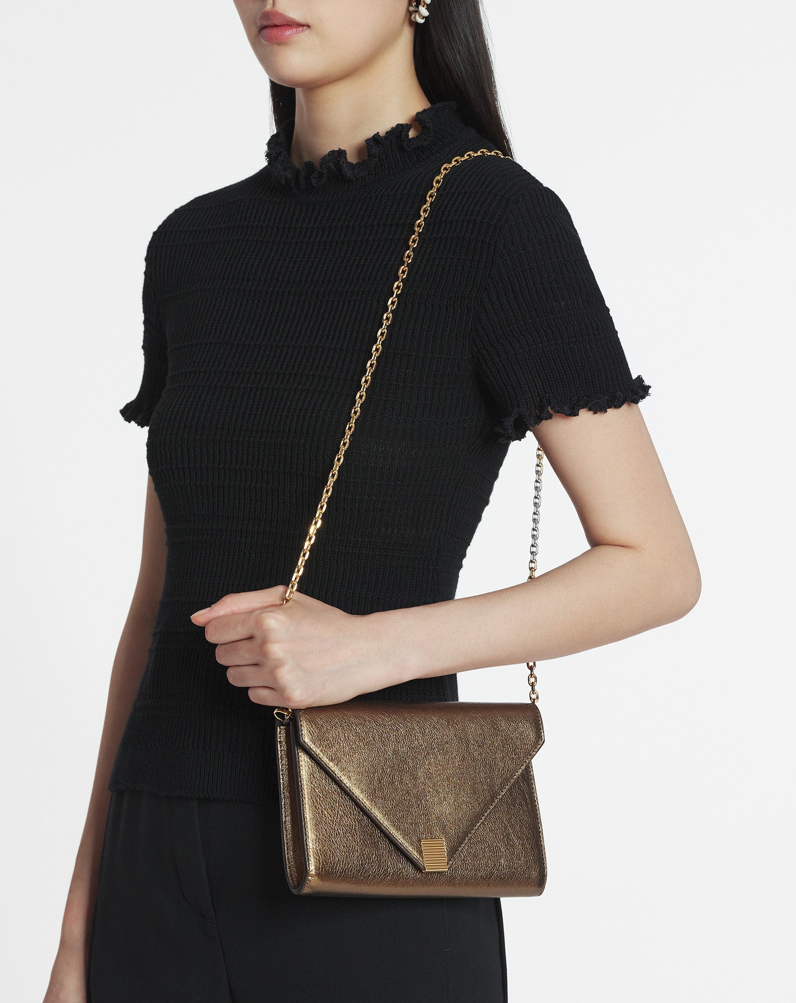 SILVER CONCERTO ARPÈGE WALLET BAG IN METALLIC GRAINED LEATHER