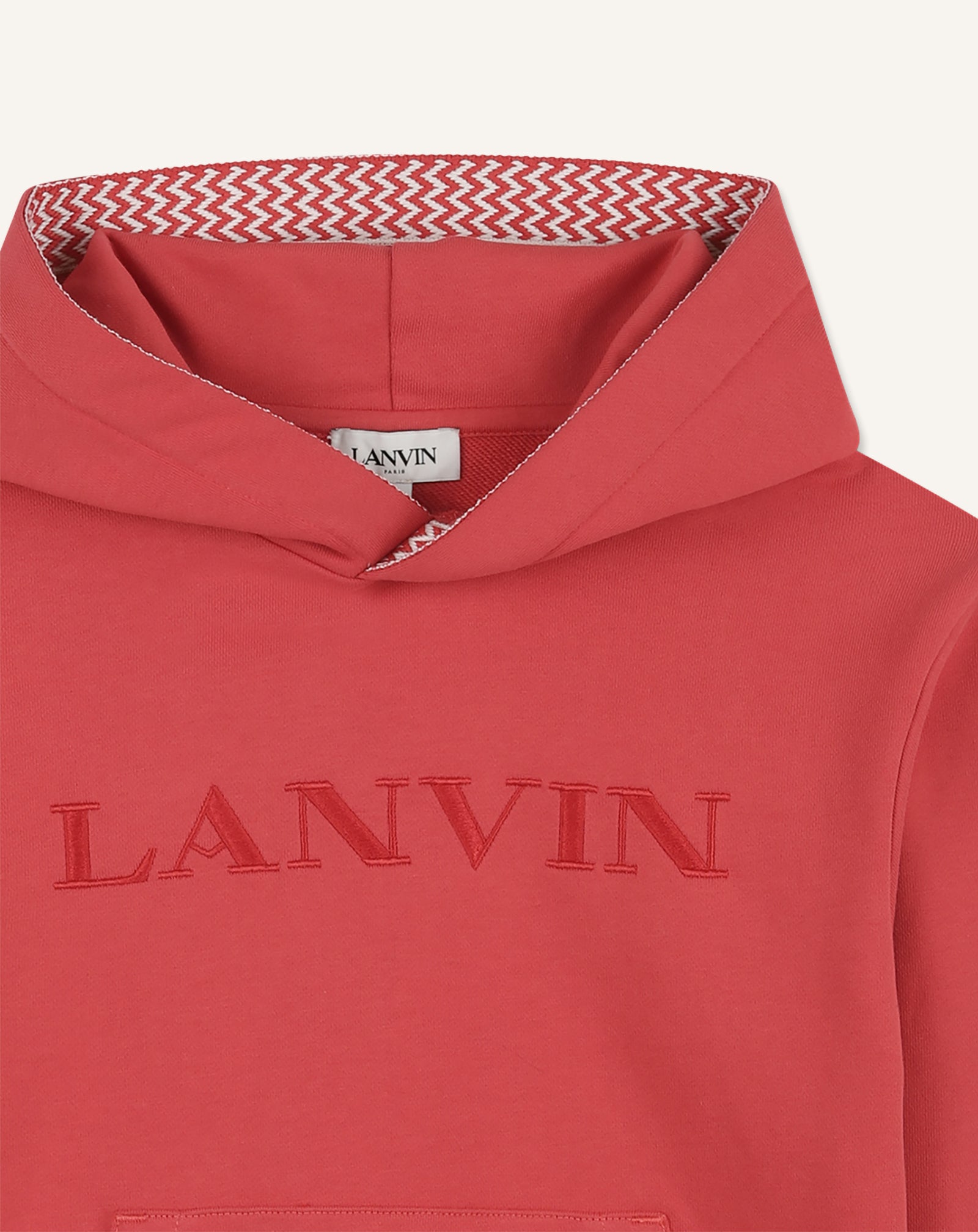 RED EMBROIDERED LANVIN CURB HOODIE IN COTTON