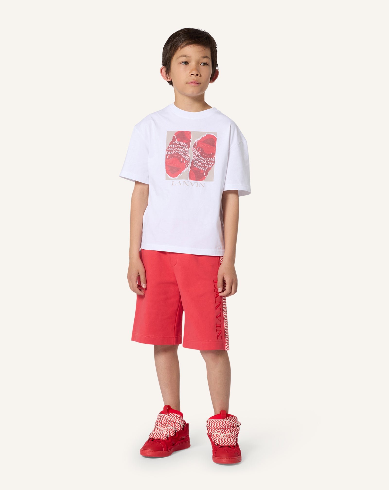 RED LANVIN CURB COTTON BERMUDA SHORTS