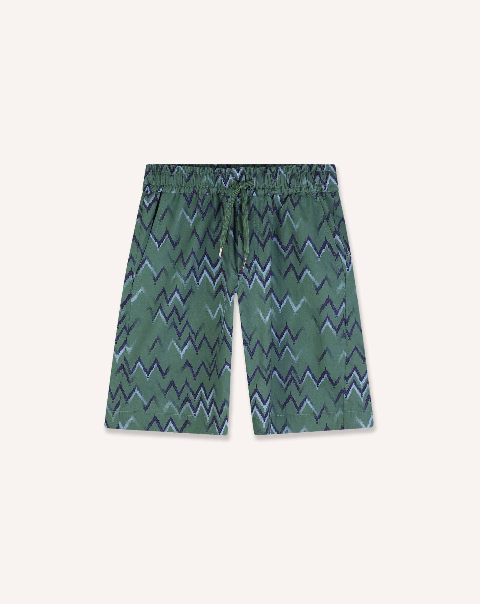 GREEN POPLIN BERMUDA SHORTS