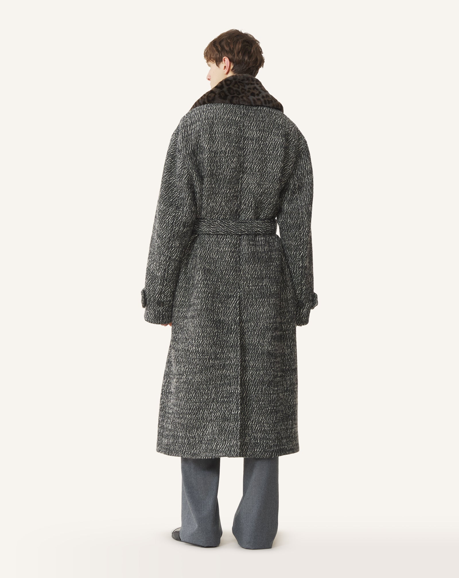 GREY LOOSE-FIT TRENCH COAT IN TEXTURED WOOL
