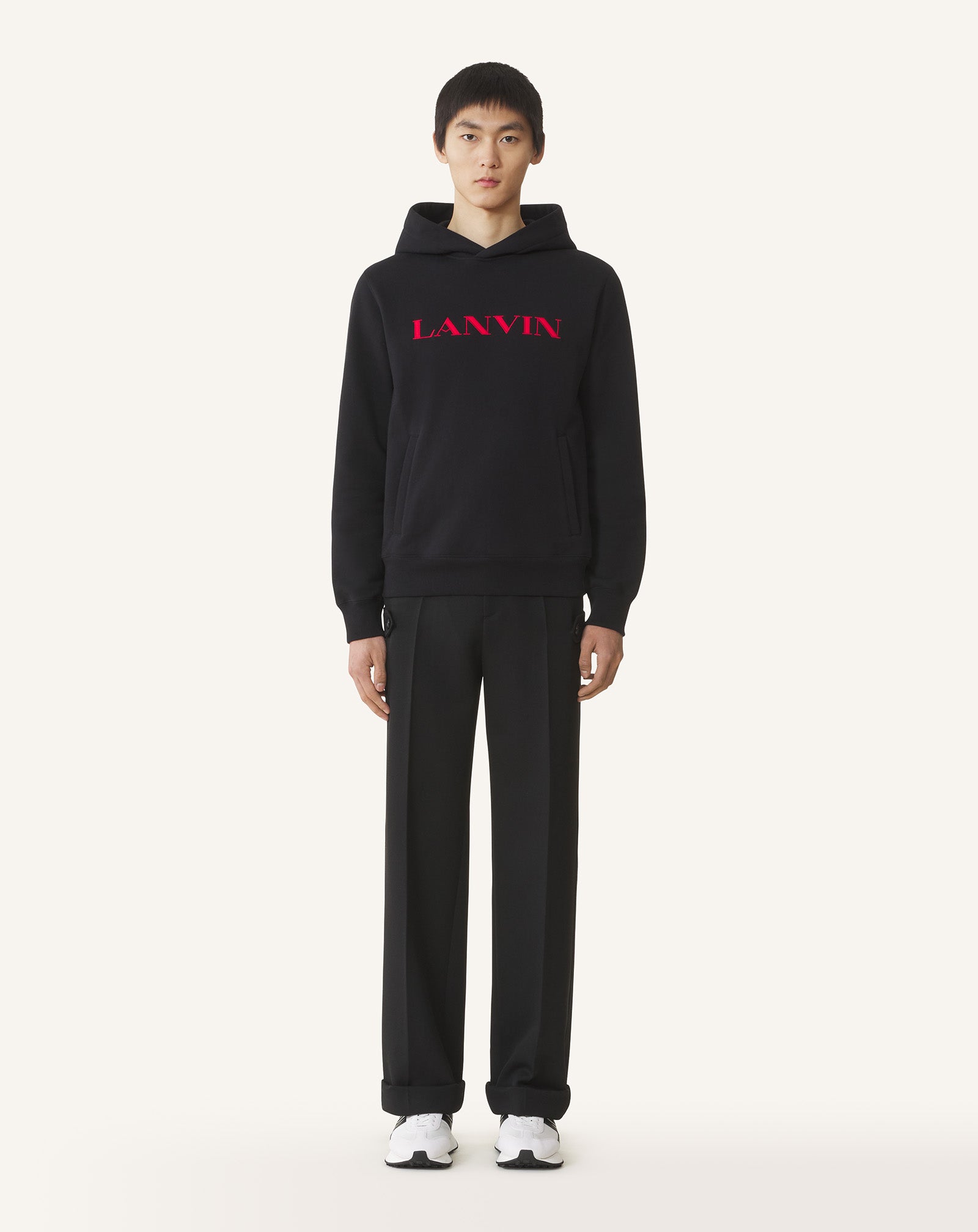 BLACK LANVIN EMBROIDERED COTTON HOODIE