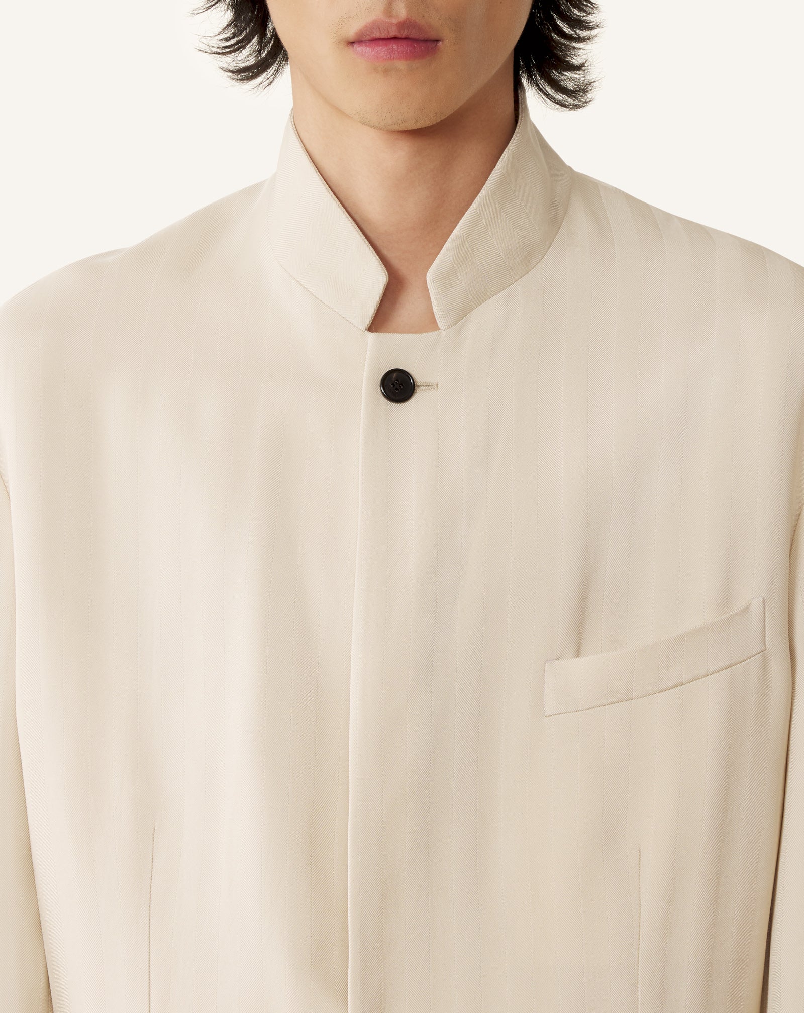 WHITE VISCOSE JACKET WITH STAND-UP COLLAR