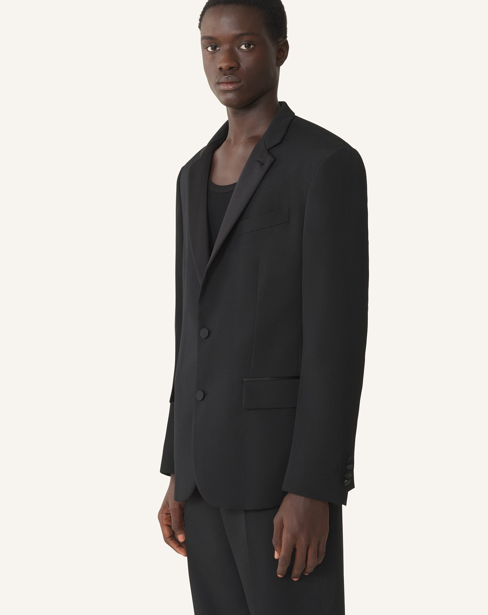 BLACK WOOL JACKET WITH STAND-UP COLLAR