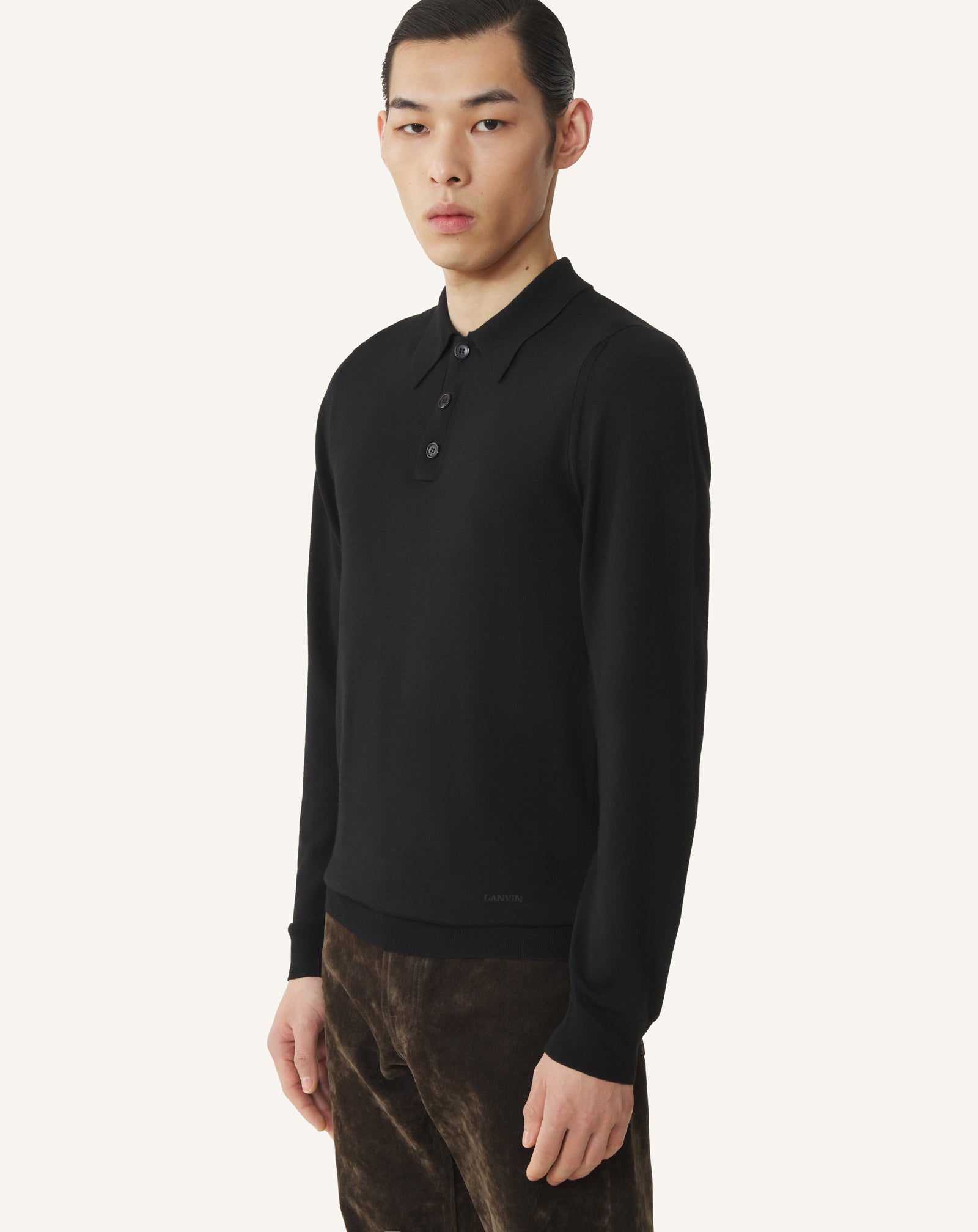BLACK CLASSIC POLO SHIRT IN MERINO WOOL