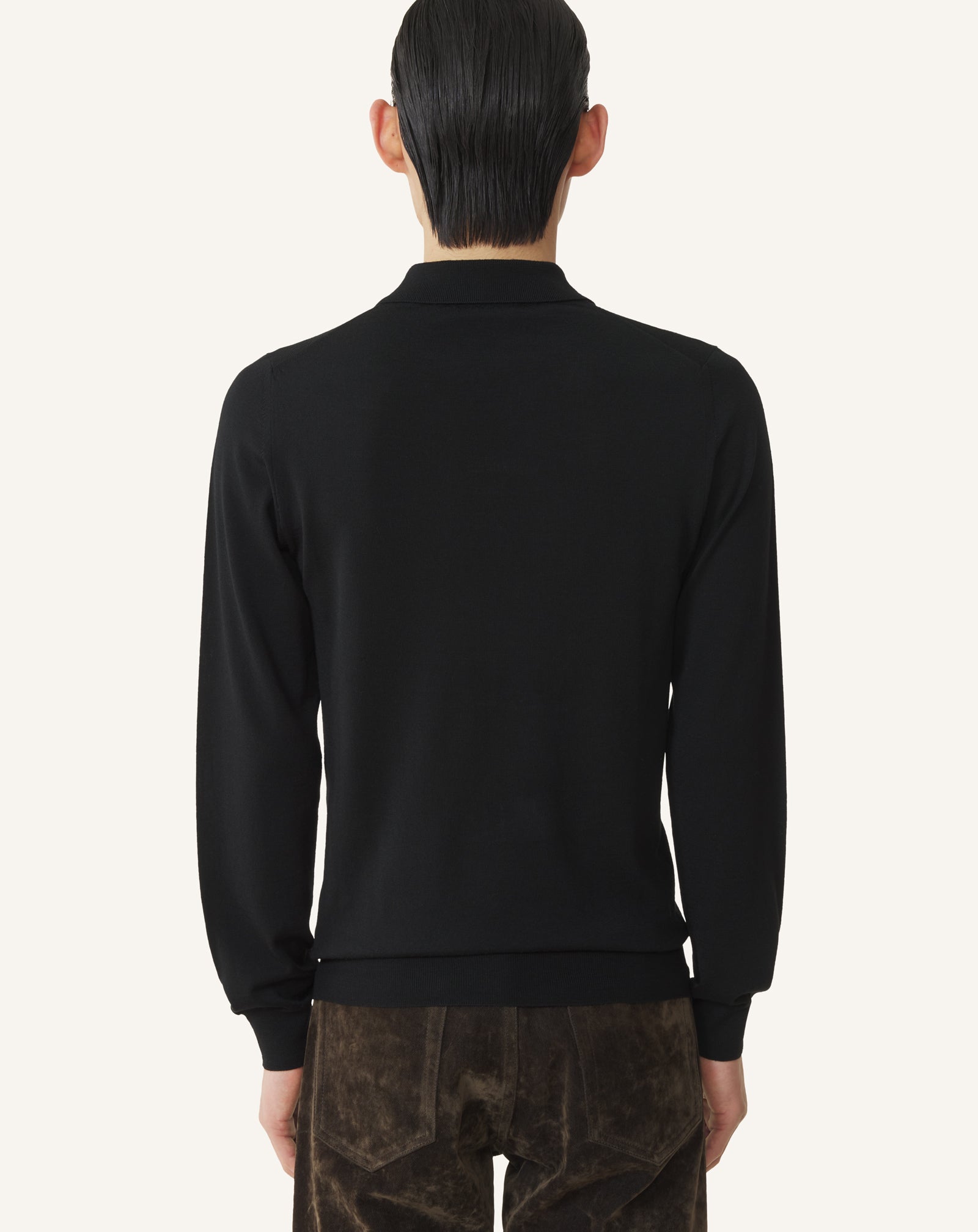 BLACK CLASSIC POLO SHIRT IN MERINO WOOL