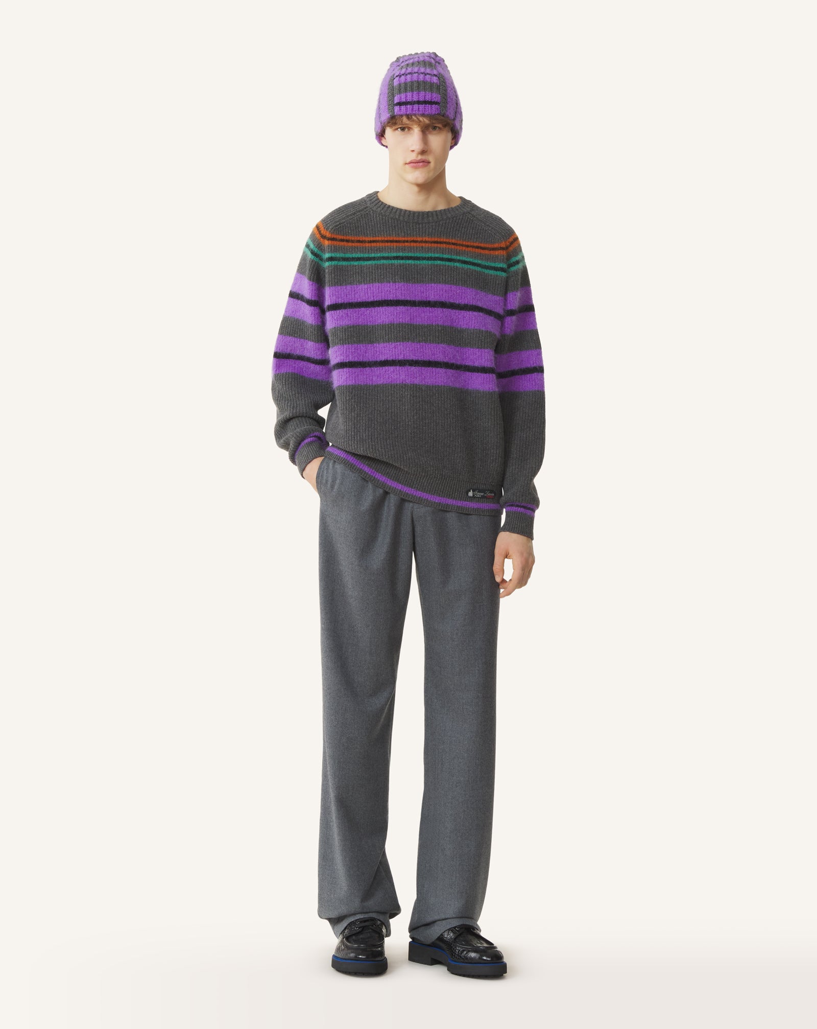 BLACK STRIPED SWEATER IN WOOL AND CASHMERE