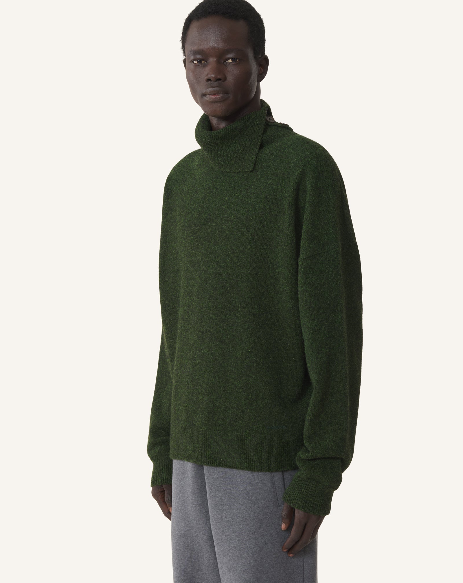 Green Button-neck Sweater In Cashmere | Lanvin
