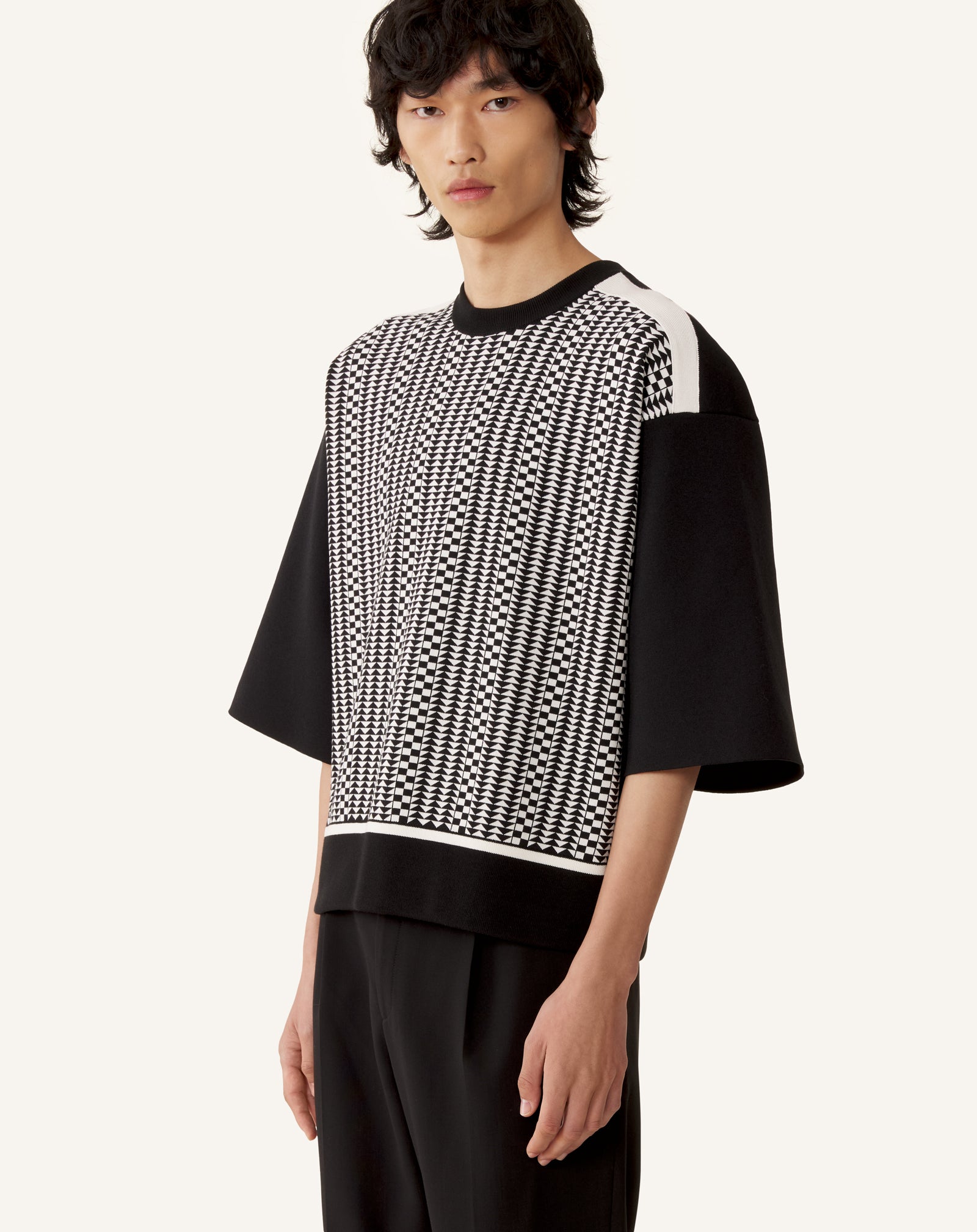 GREY LOOSE-FIT T-SHIRT IN SILK AND COTTON JACQUARD