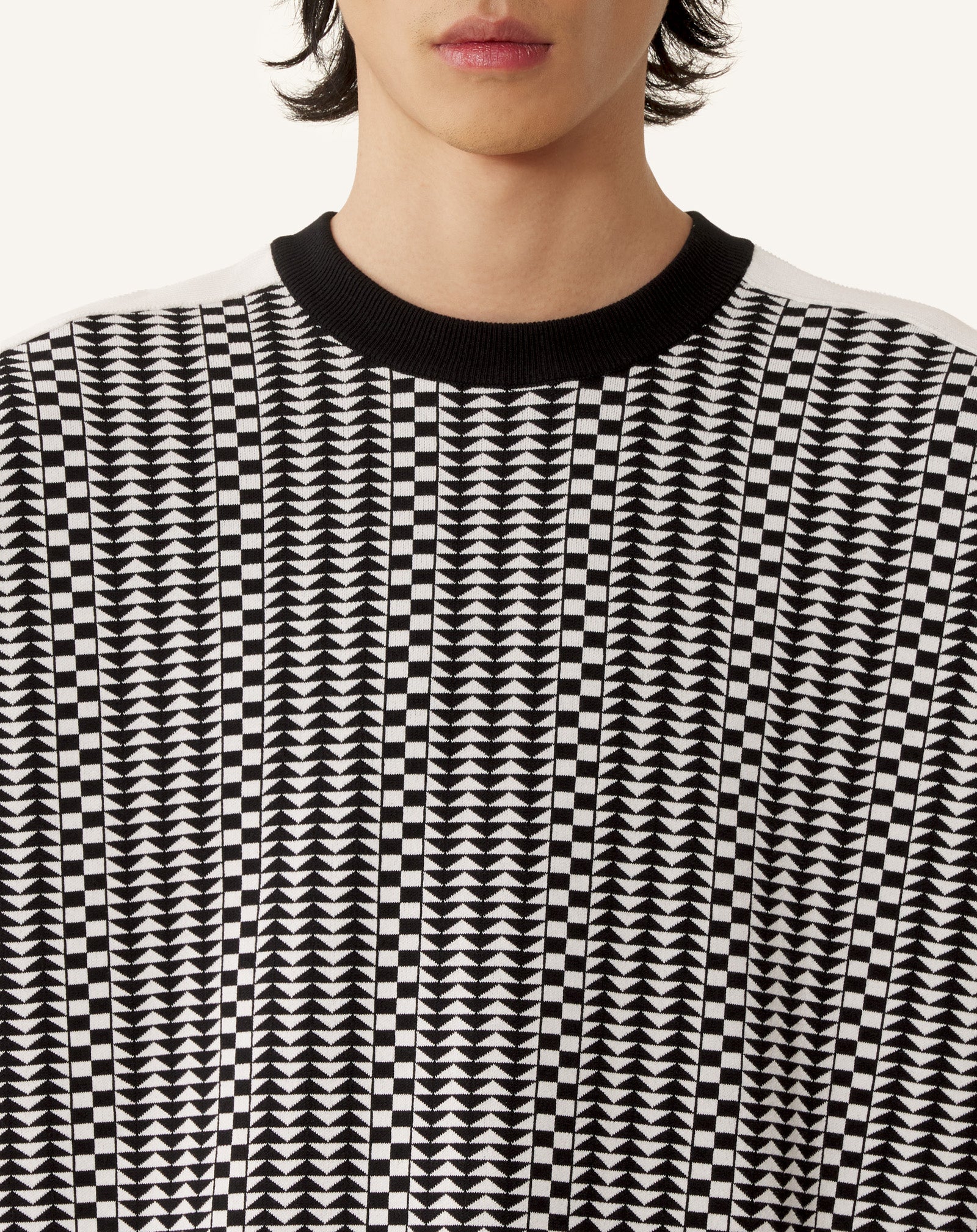 GREY LOOSE-FIT T-SHIRT IN SILK AND COTTON JACQUARD