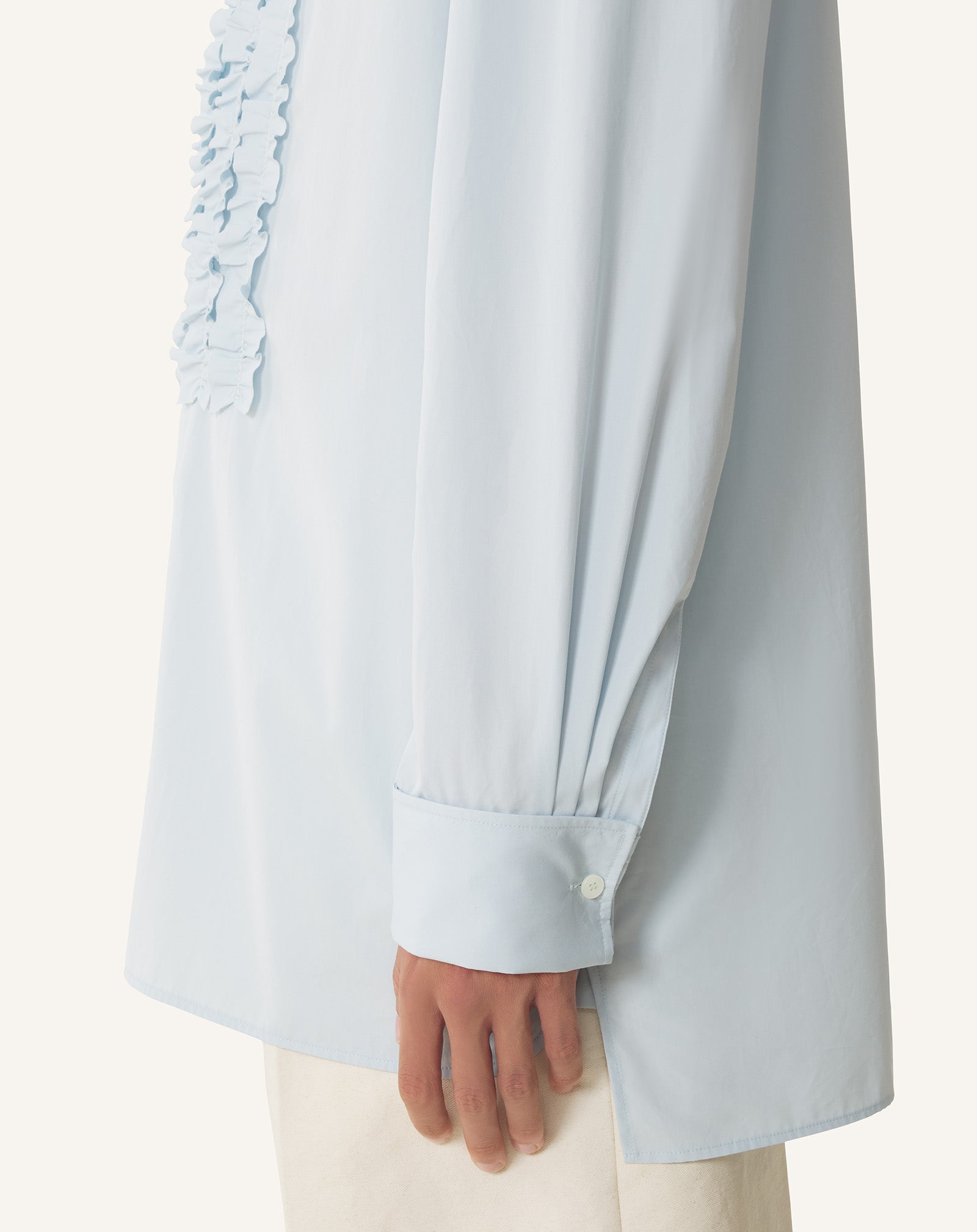 BLUE COTTON POPLIN BIB FRONT SHIRT