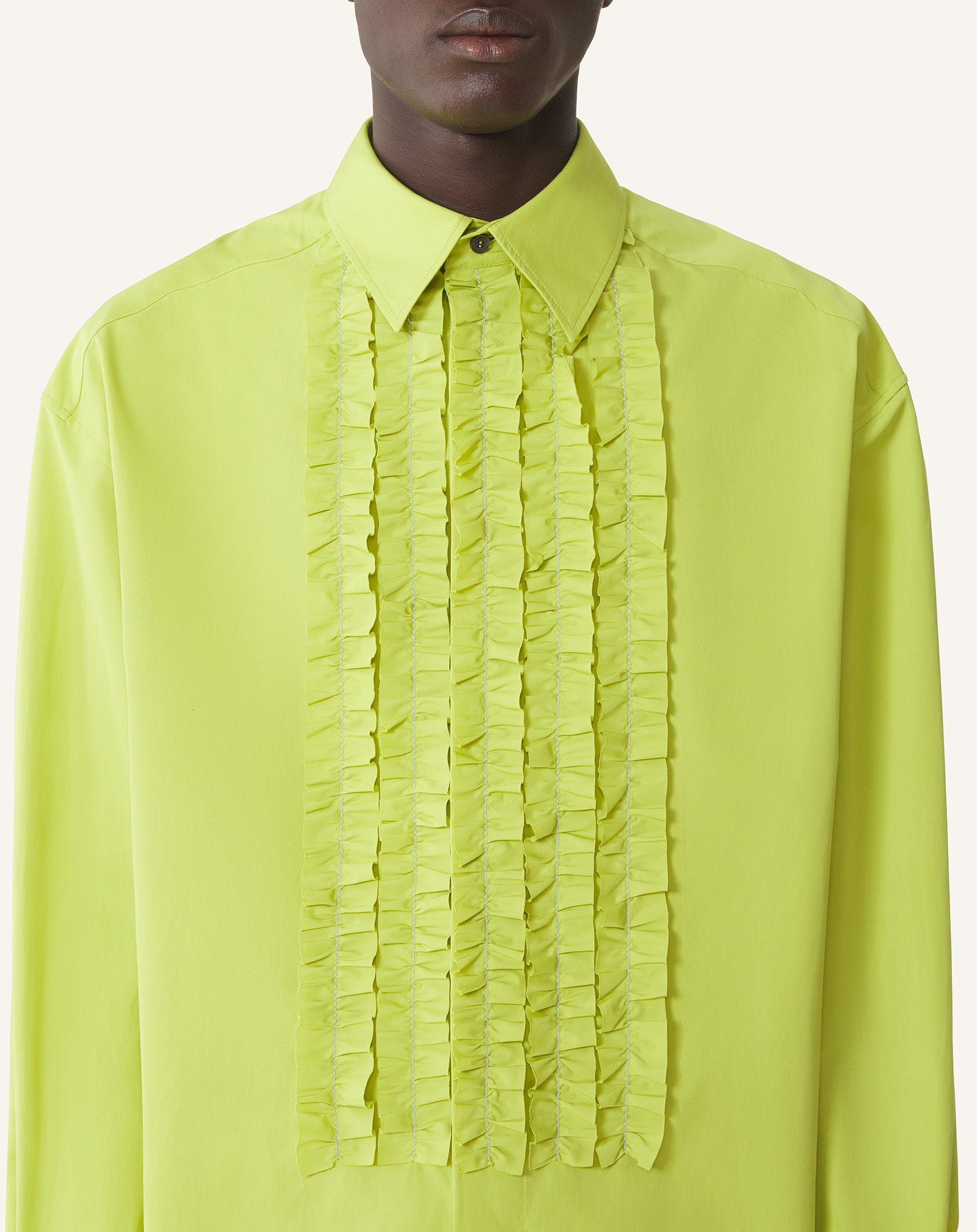 GREEN COTTON POPLIN BIB FRONT SHIRT