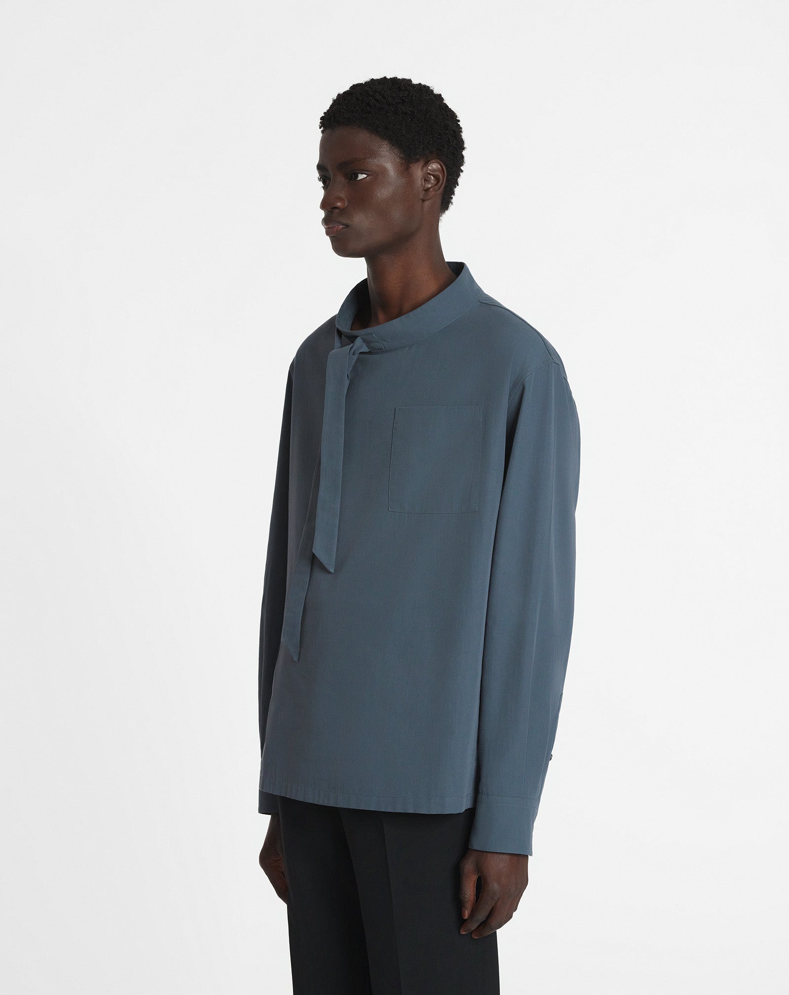 FLUID COTTON ASCOT COLLAR TOP