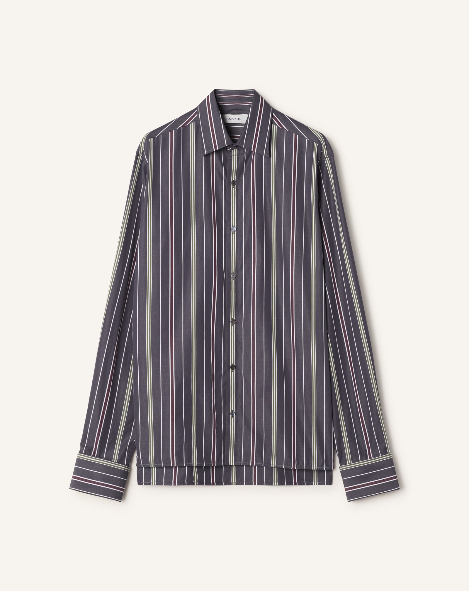 GREEN STRAIGHT-CUT STRIPED SHIRT IN COTTON POPLIN