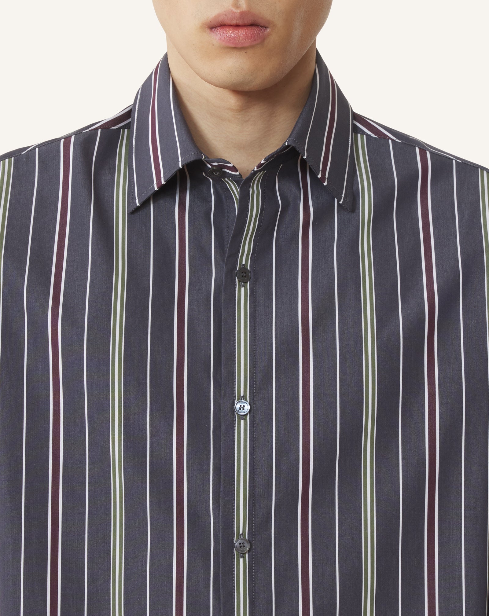 GREEN STRAIGHT-CUT STRIPED SHIRT IN COTTON POPLIN