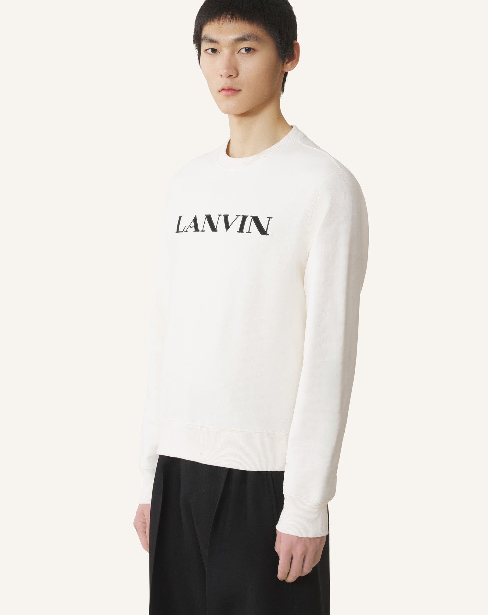WHITE LANVIN EMBROIDERED COTTON SWEATSHIRT