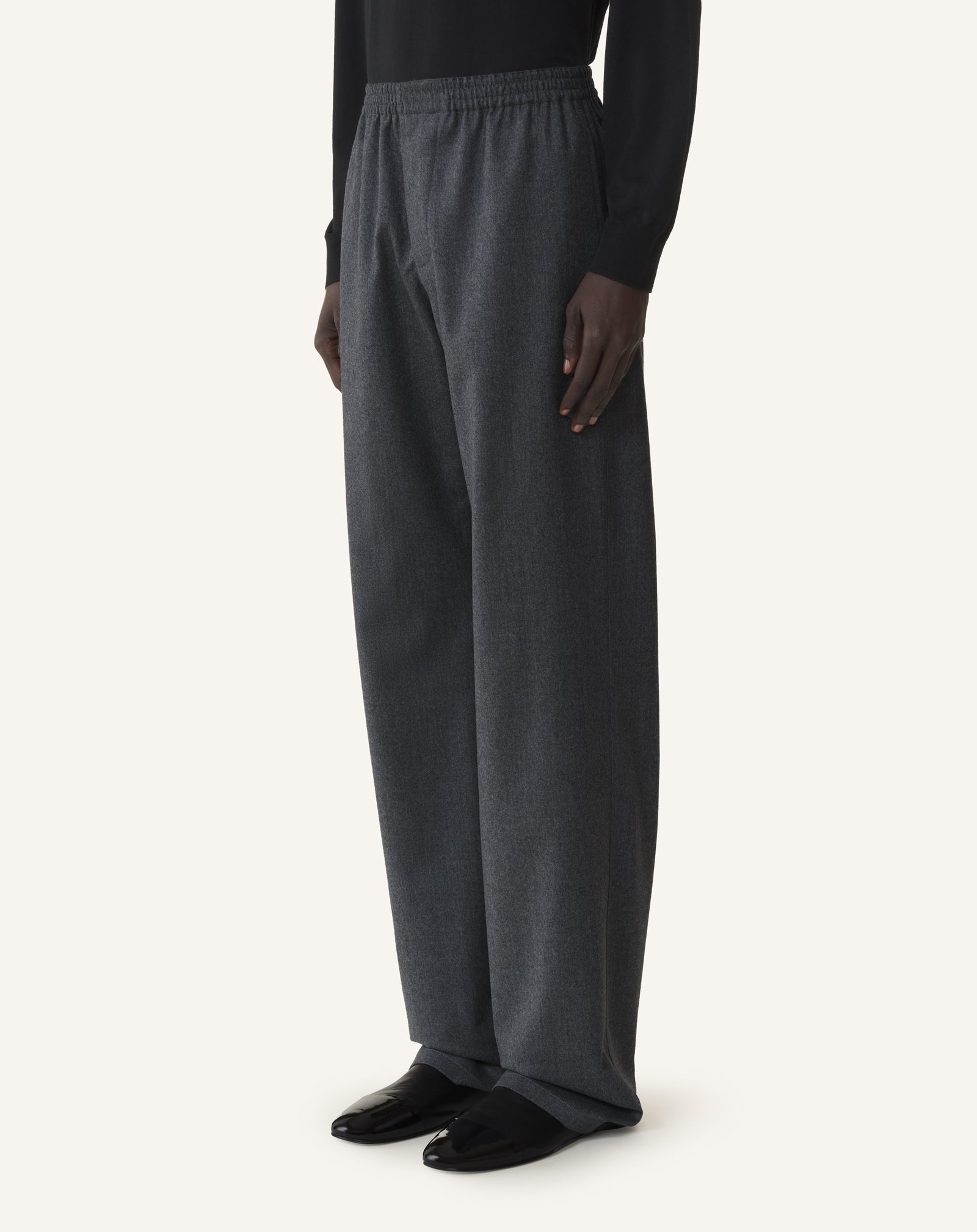 Black Fluid Wool Flannel Trousers | Lanvin