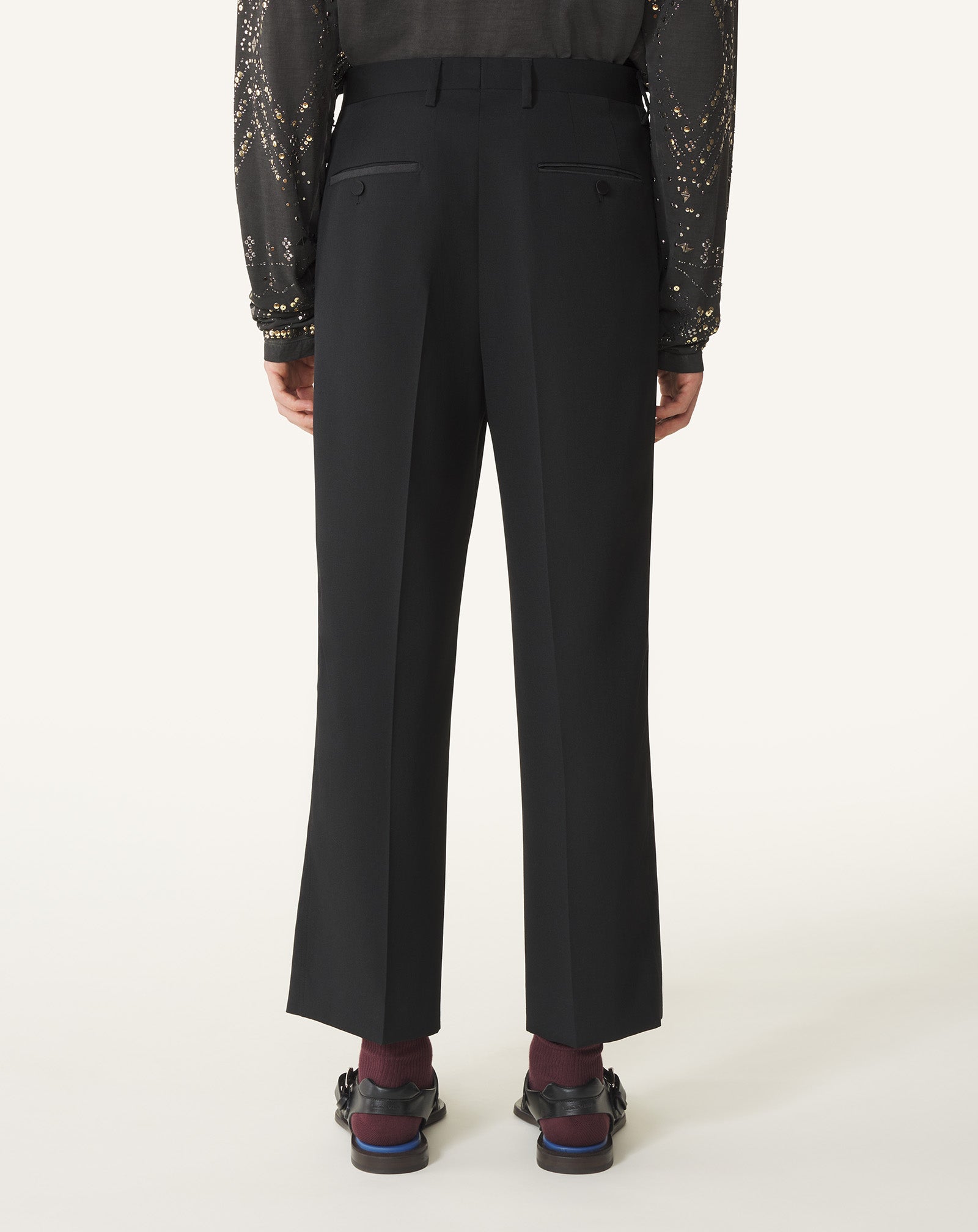BLACK STRAIGHT-LEG WOOL PANTS