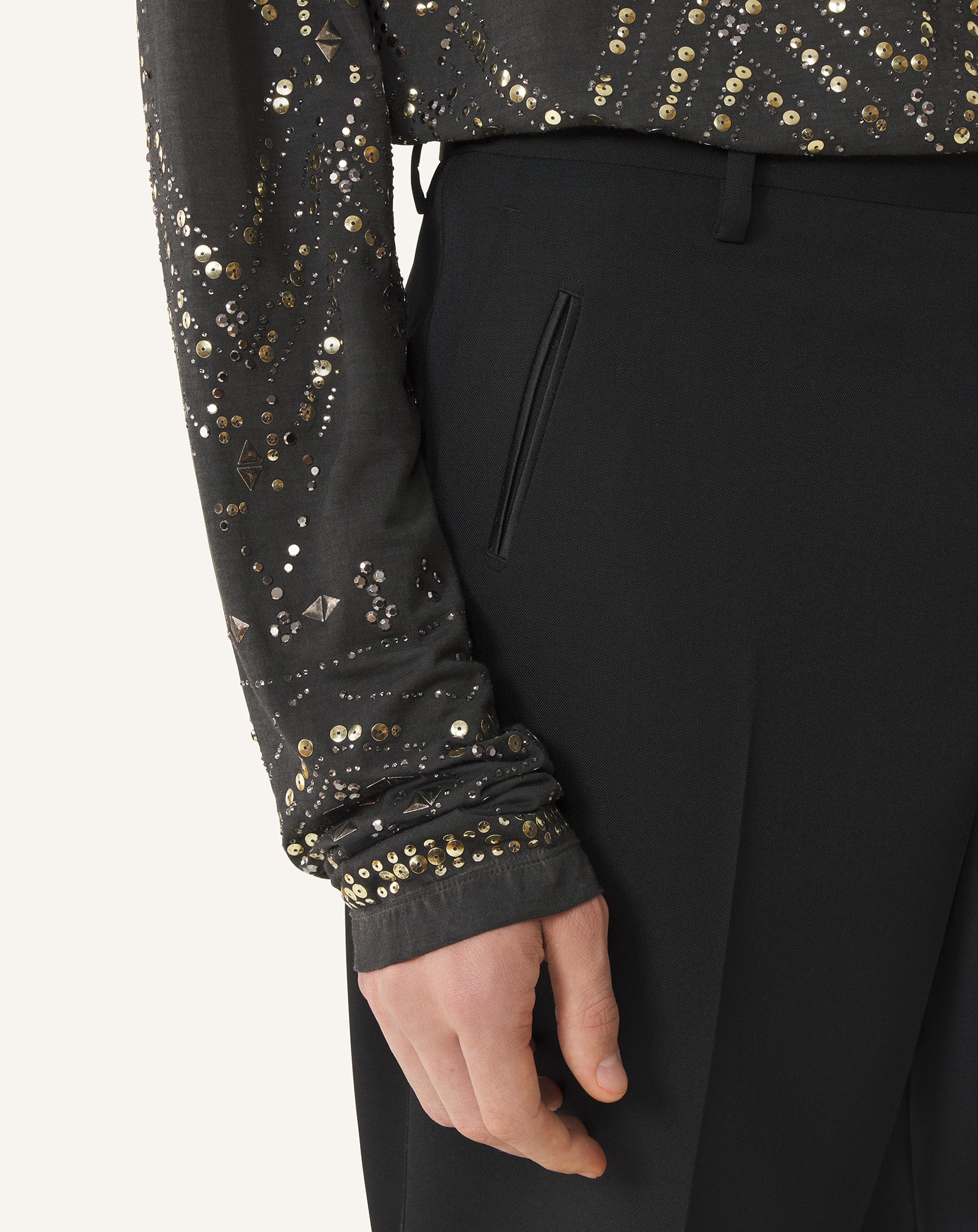 BLACK STRAIGHT-LEG WOOL PANTS