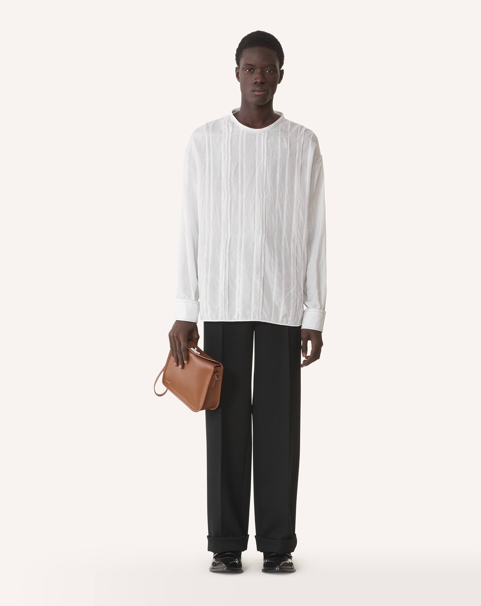 WHITE PLEATED SILK TOP