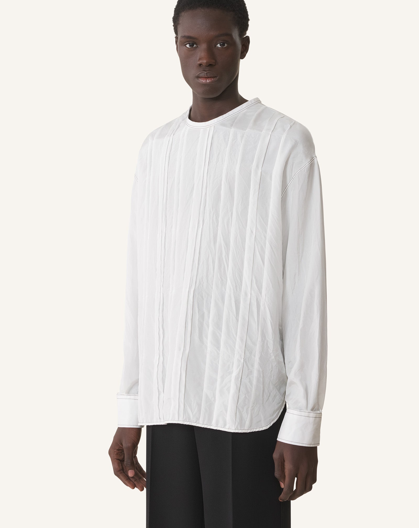 White Pleated Silk Top | Lanvin