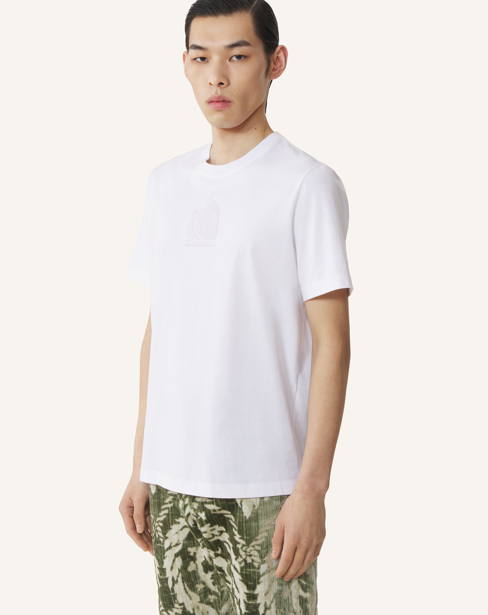 WHITE MOTHER AND CHILD FLOCKED COTTON T-SHIRT