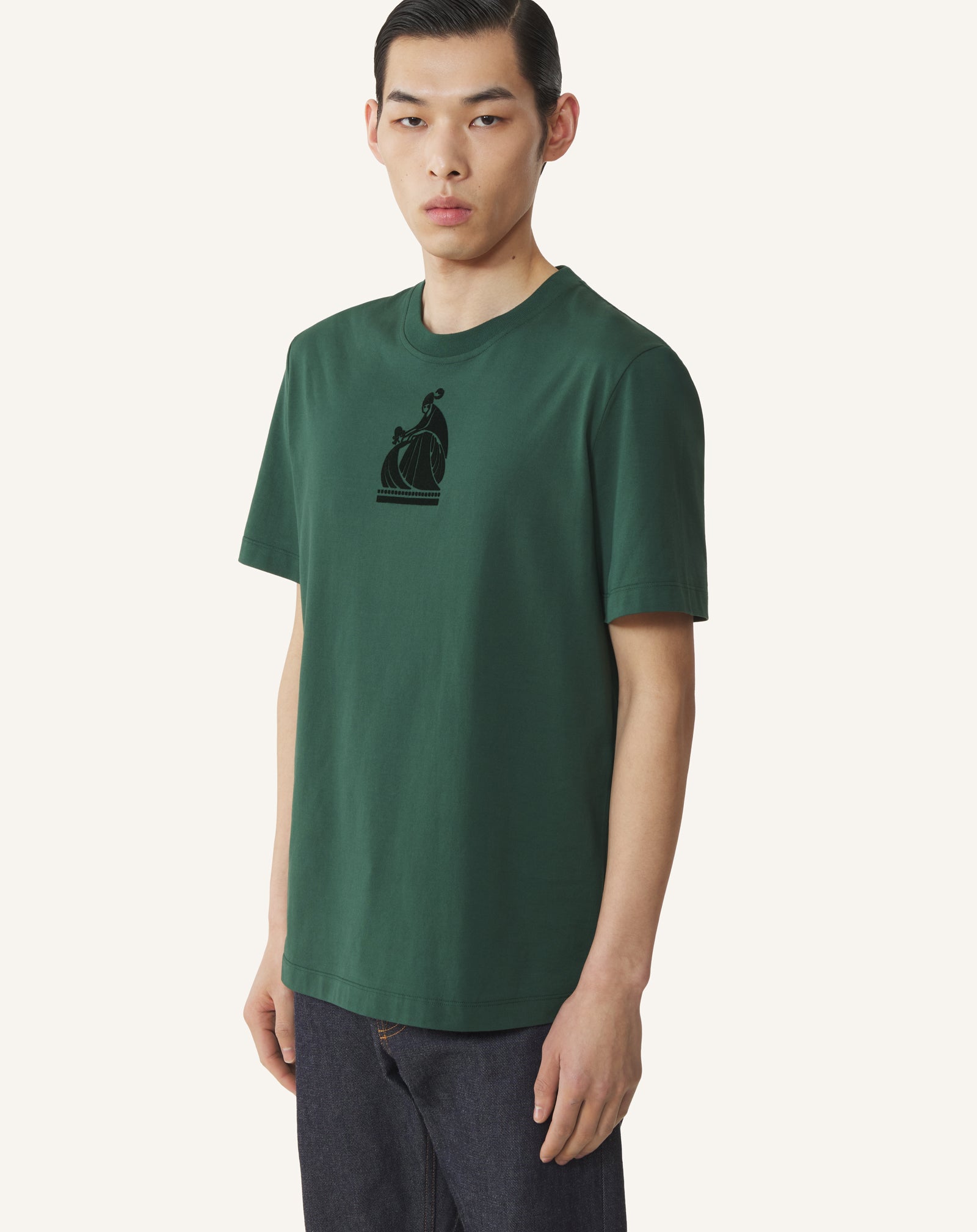 GREEN MOTHER AND CHILD FLOCKED COTTON T-SHIRT