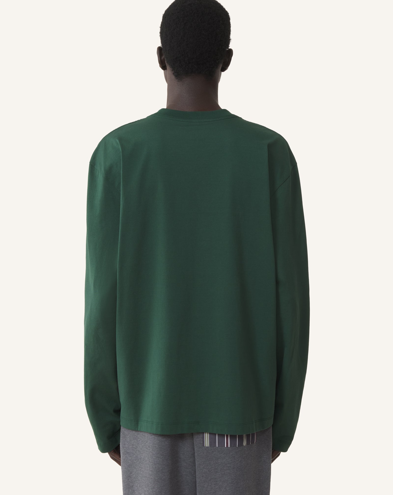 GREEN LONG SLEEVED COTTON T-SHIRT WITH  FLOCKED MOTHER AND CHILD MOTIF
