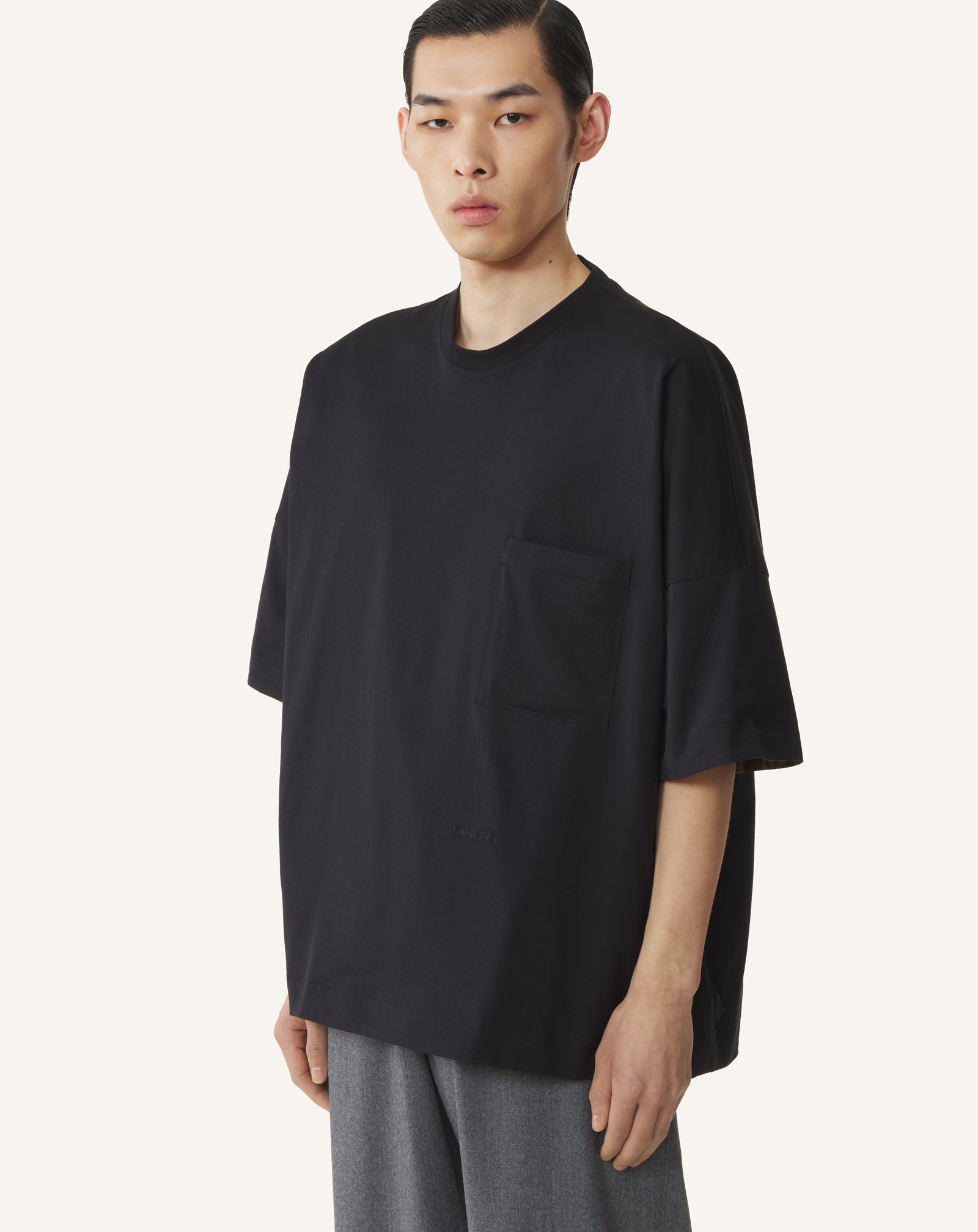 BLACK REVERSIBLE PRINTED T-SHIRT IN COTTON AND TAFFETA